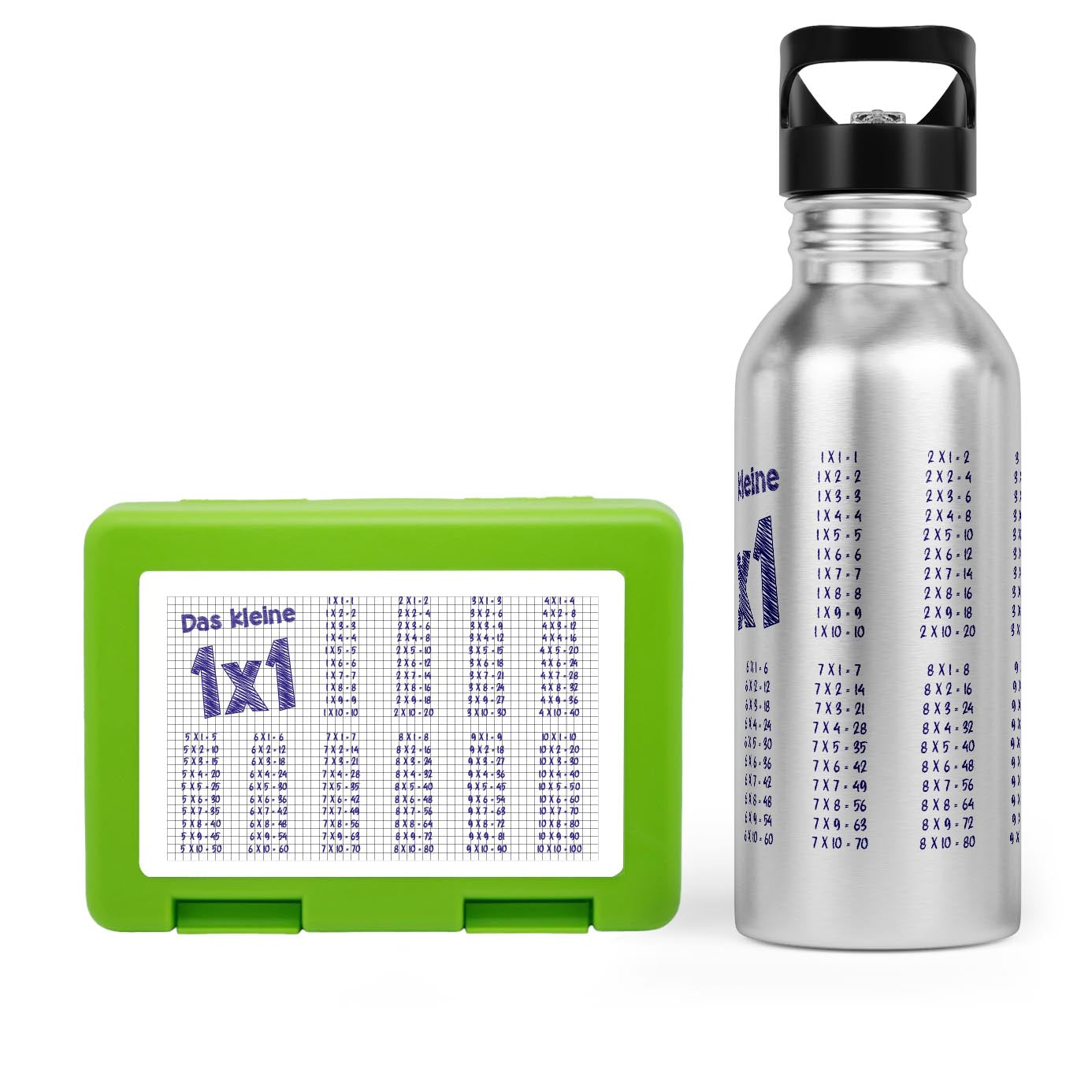Schulstart Bundle No.1 – 1x1 Papier-Design Brotdose & Trinkflasche