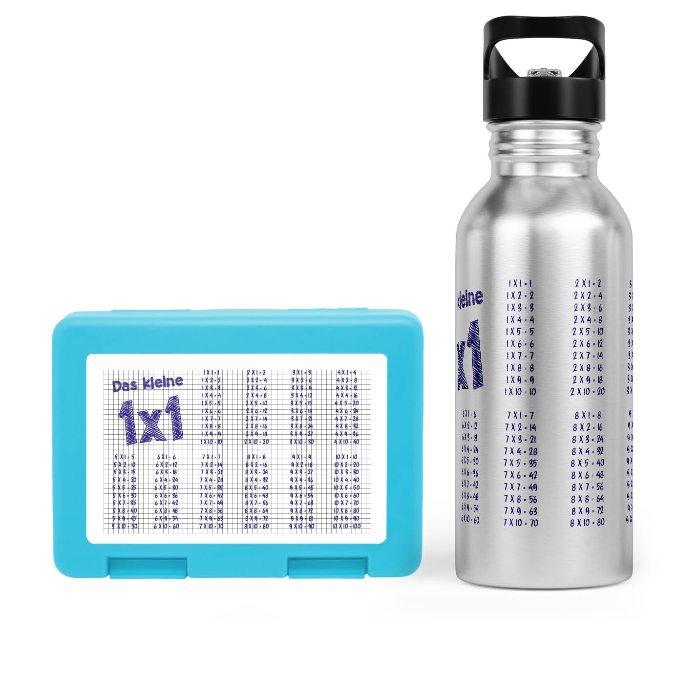 Schulstart Bundle No.1 – 1x1 Papier-Design Brotdose & Trinkflasche