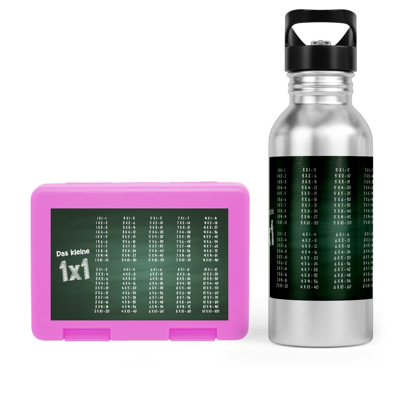 Schulstart Bundle No.3 – 1x1 Tafel-Design Brotdose & Trinkflasche