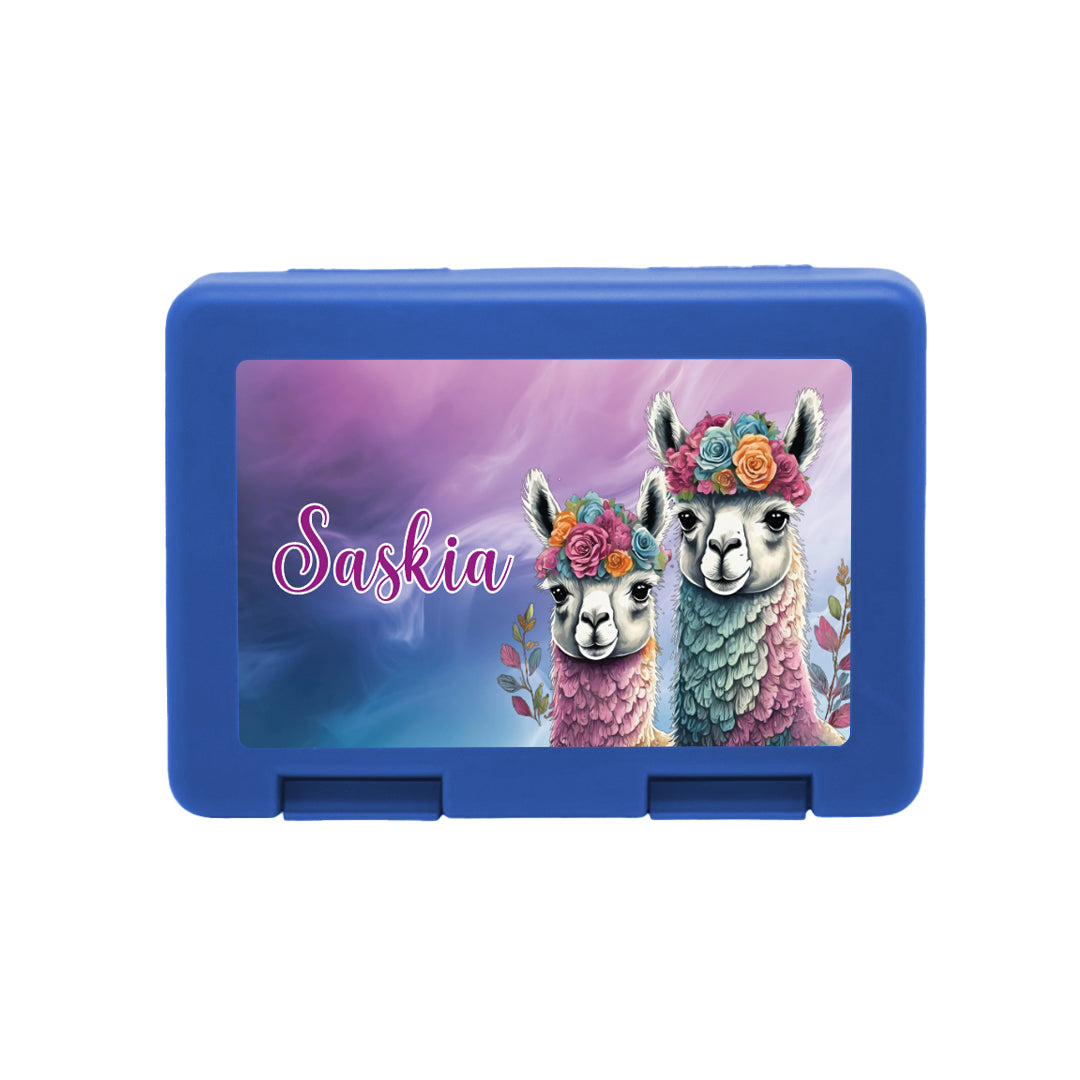 Personalisierte Brotdose mit Alpakas-Motiv