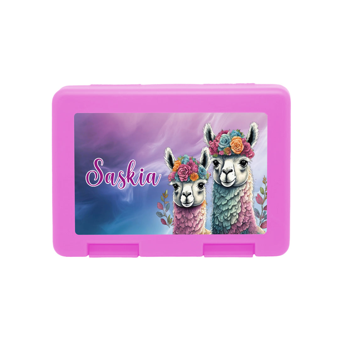 Personalisierte Brotdose mit Alpakas-Motiv