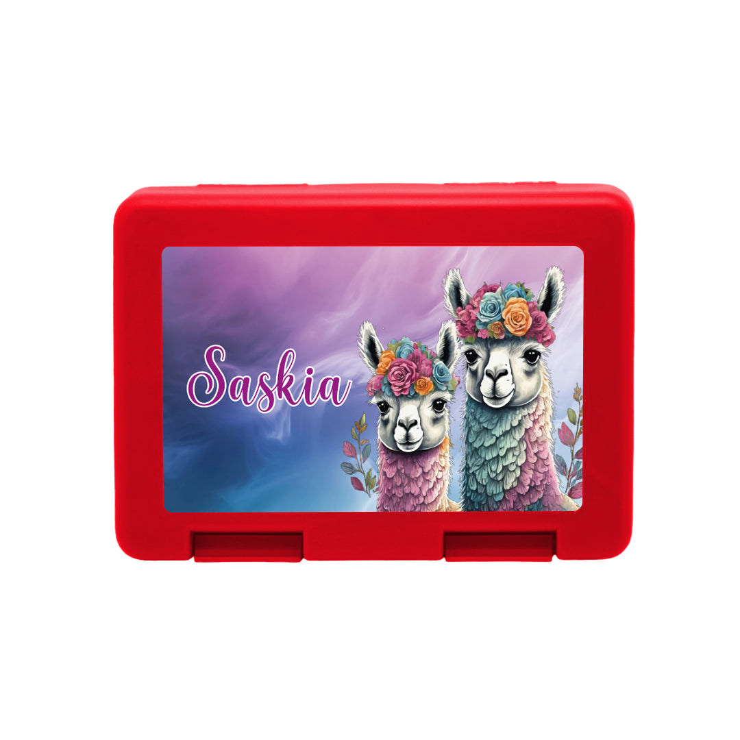 Personalisierte Brotdose mit Alpakas-Motiv