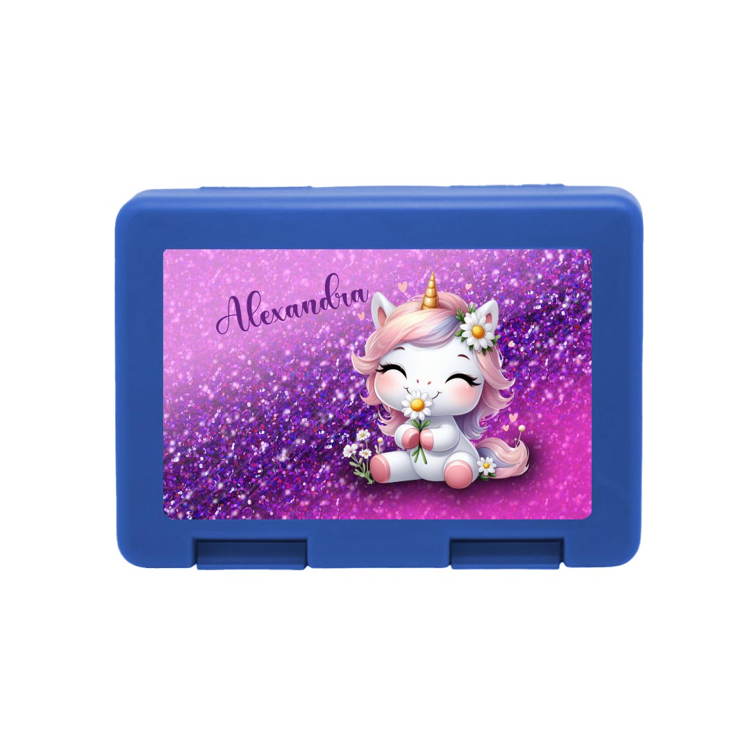 Personalisierte Brotdose mit Einhorn-Motiv