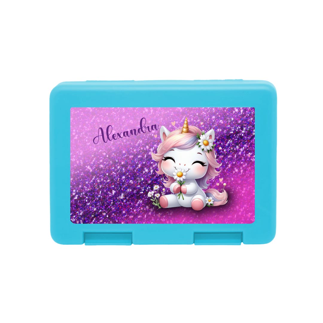 Personalisierte Brotdose mit Einhorn-Motiv