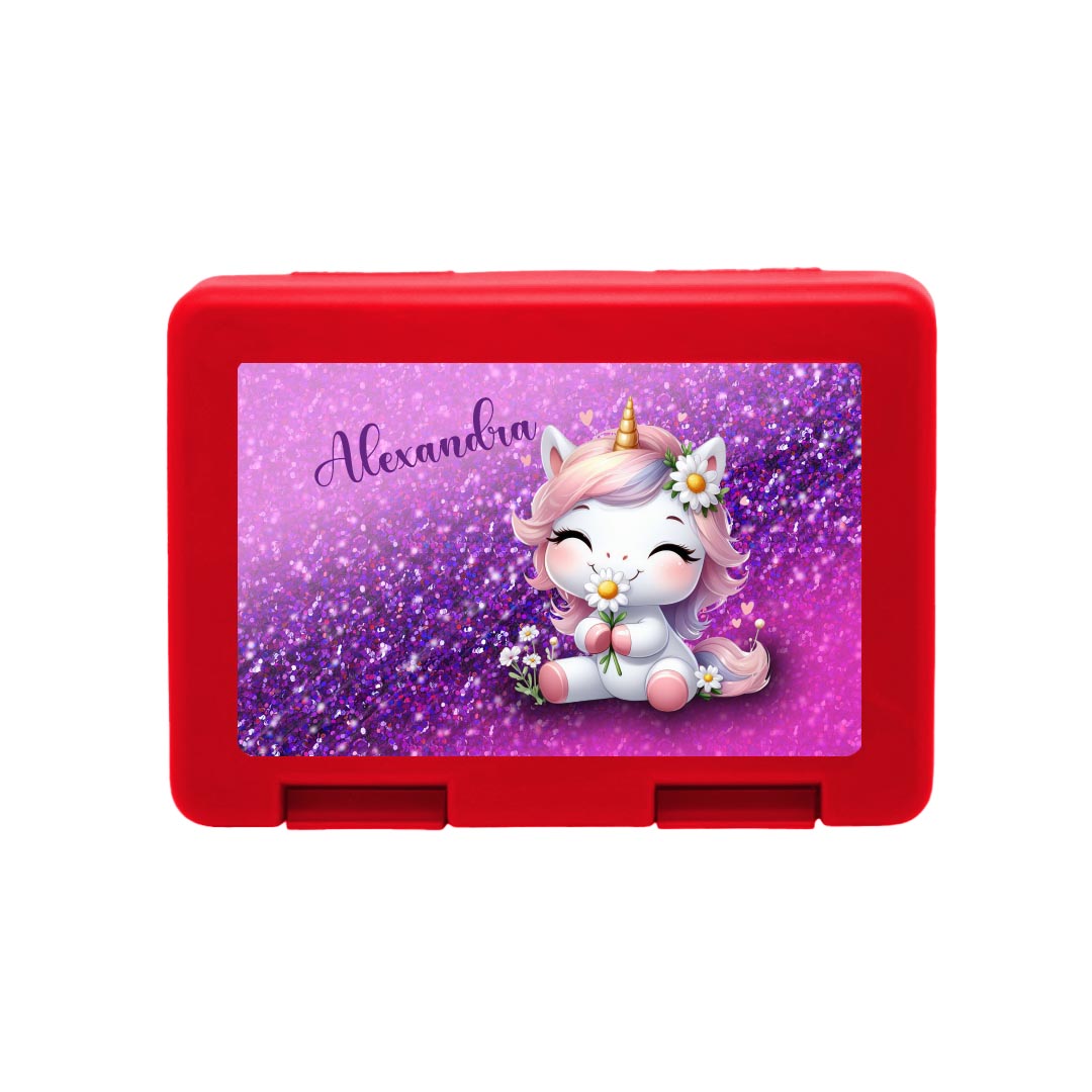 Personalisierte Brotdose mit Einhorn-Motiv