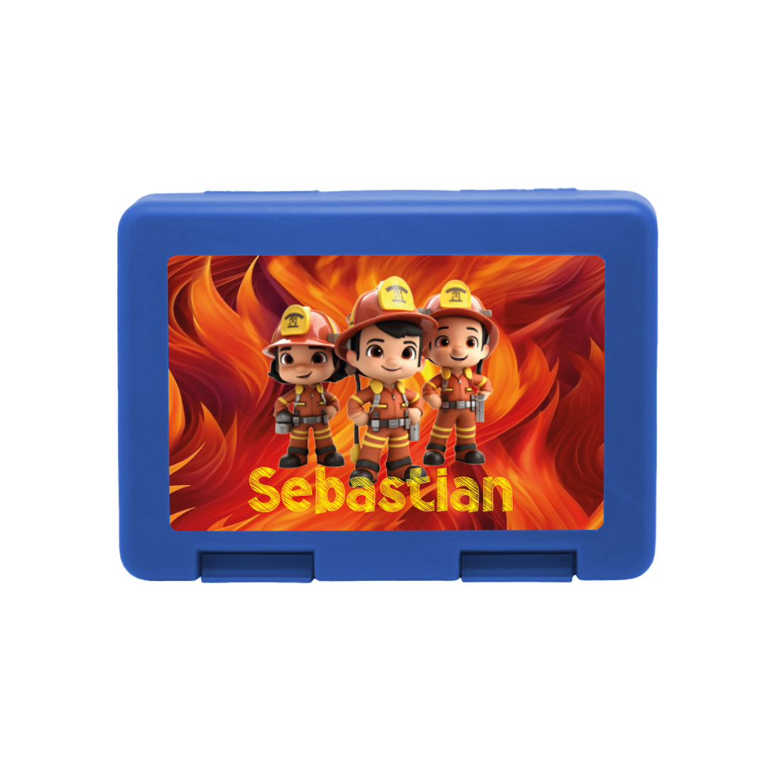 Personalisierte Brotdose mit Feuerwehrcrew-Motiv