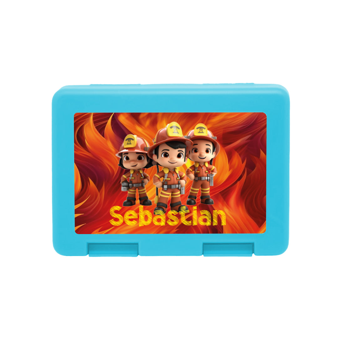 Personalisierte Brotdose mit Feuerwehrcrew-Motiv