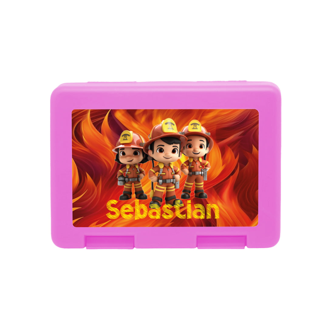 Personalisierte Brotdose mit Feuerwehrcrew-Motiv