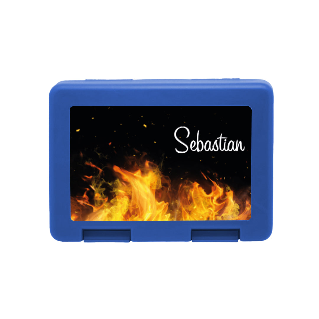 Personalisierte Brotdose mit Flammen-Motiv