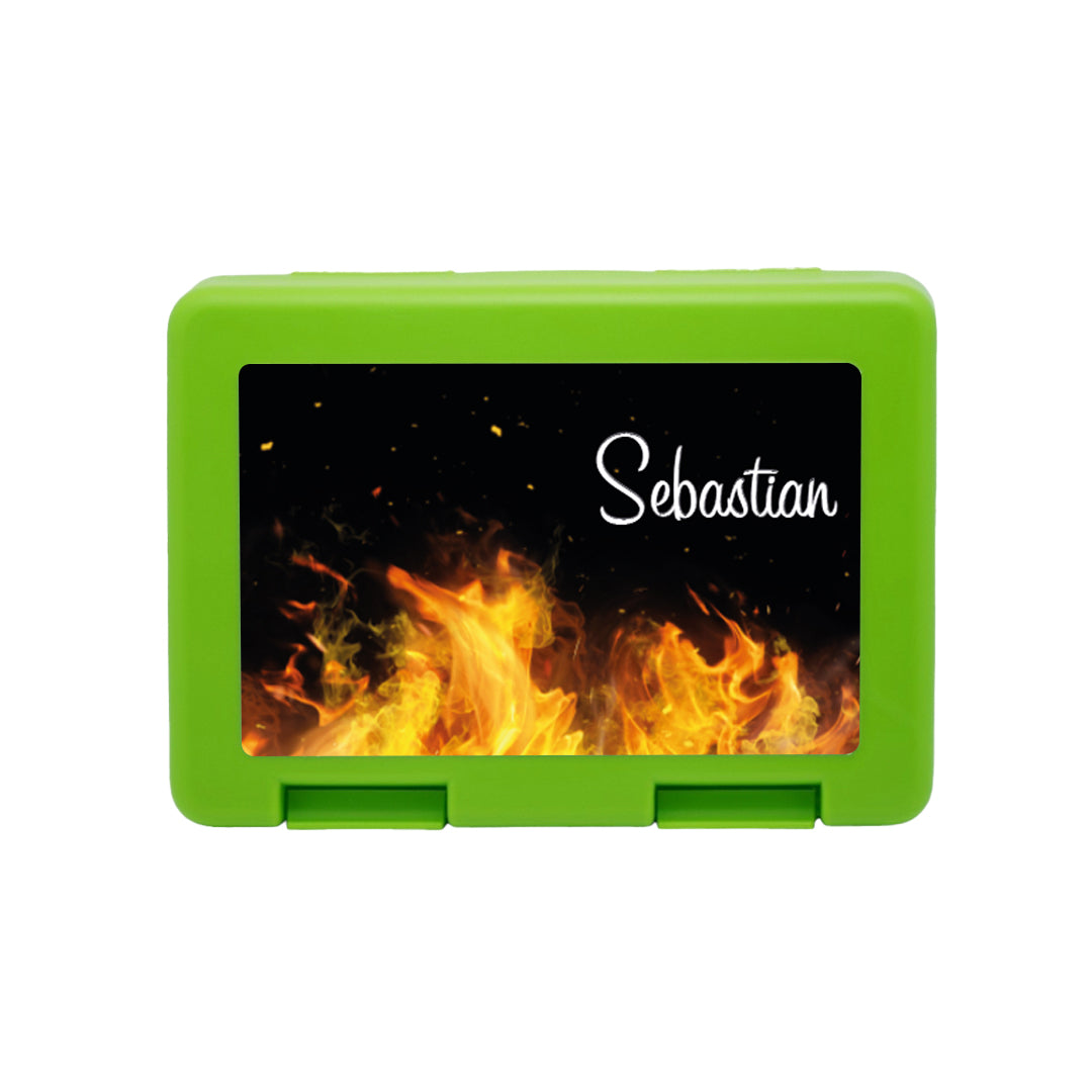 Personalisierte Brotdose mit Flammen-Motiv