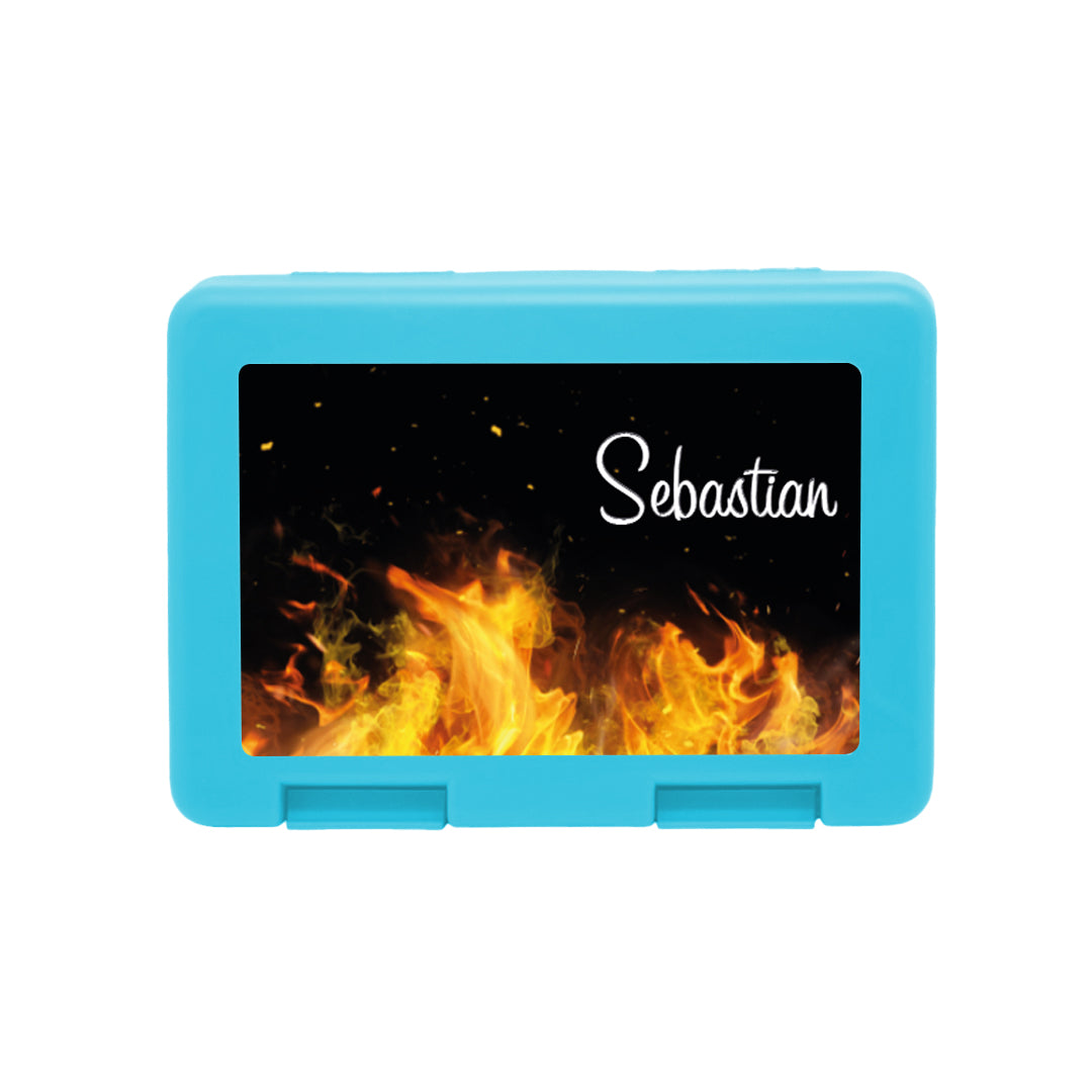 Personalisierte Brotdose mit Flammen-Motiv