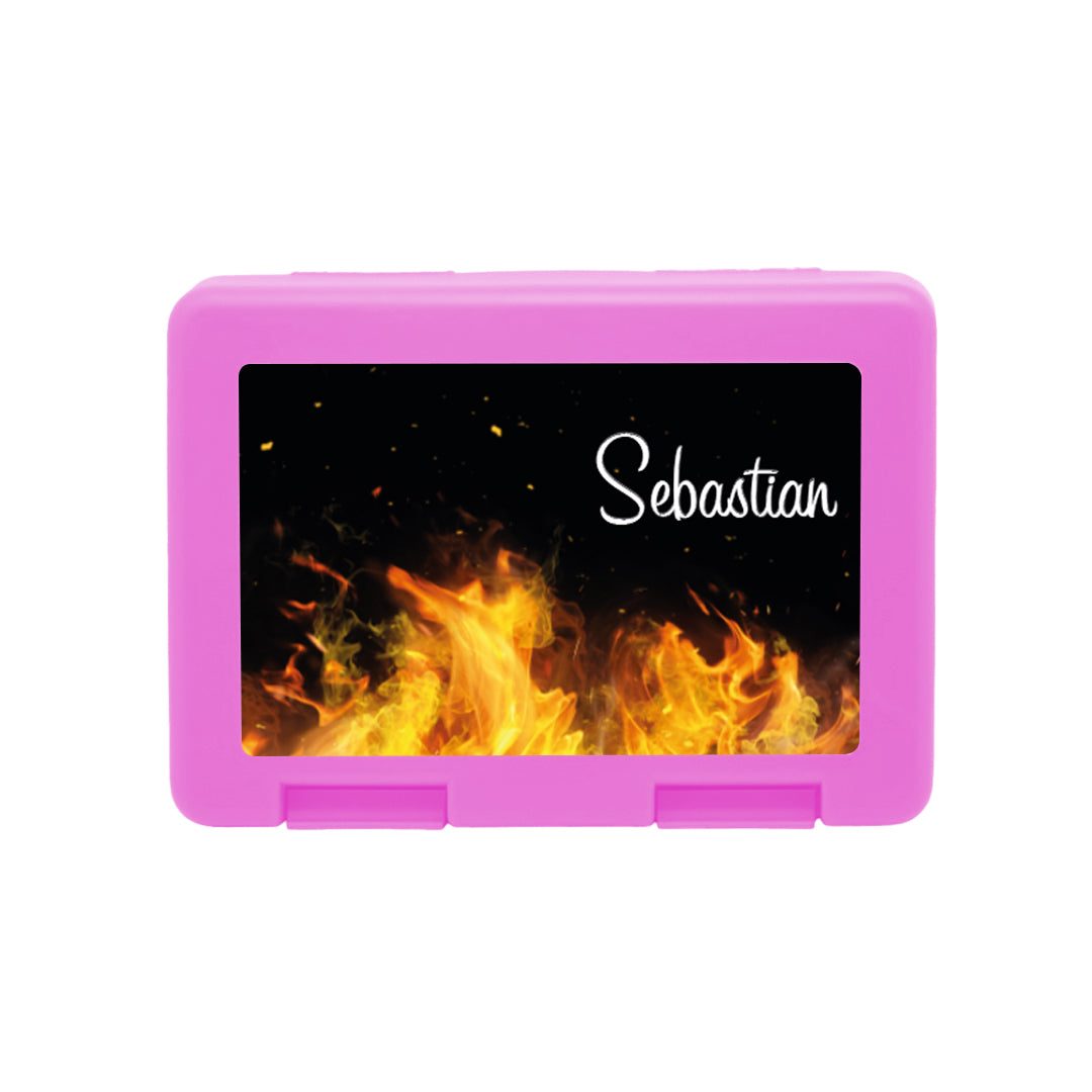Personalisierte Brotdose mit Flammen-Motiv