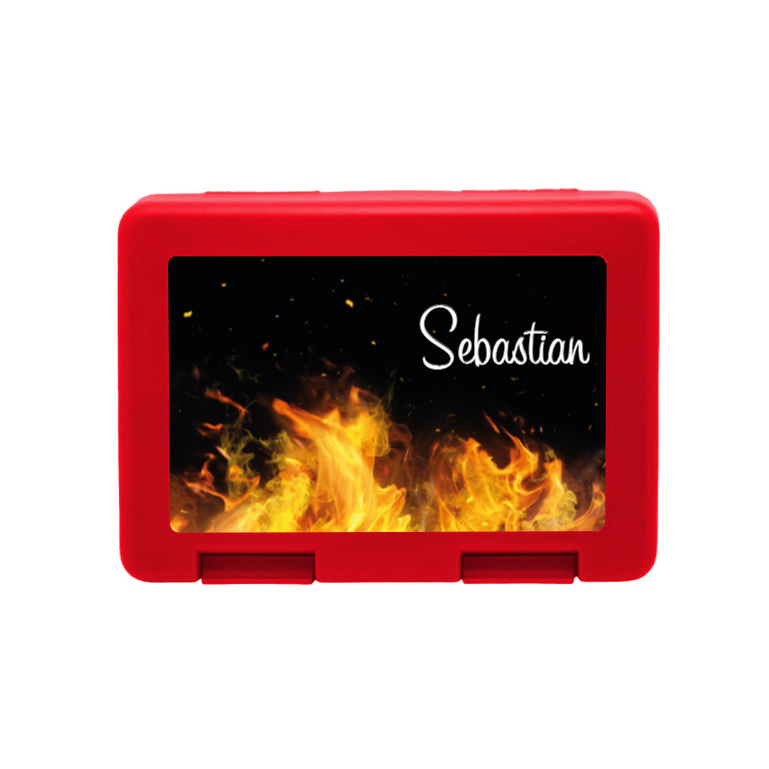 Personalisierte Brotdose mit Flammen-Motiv
