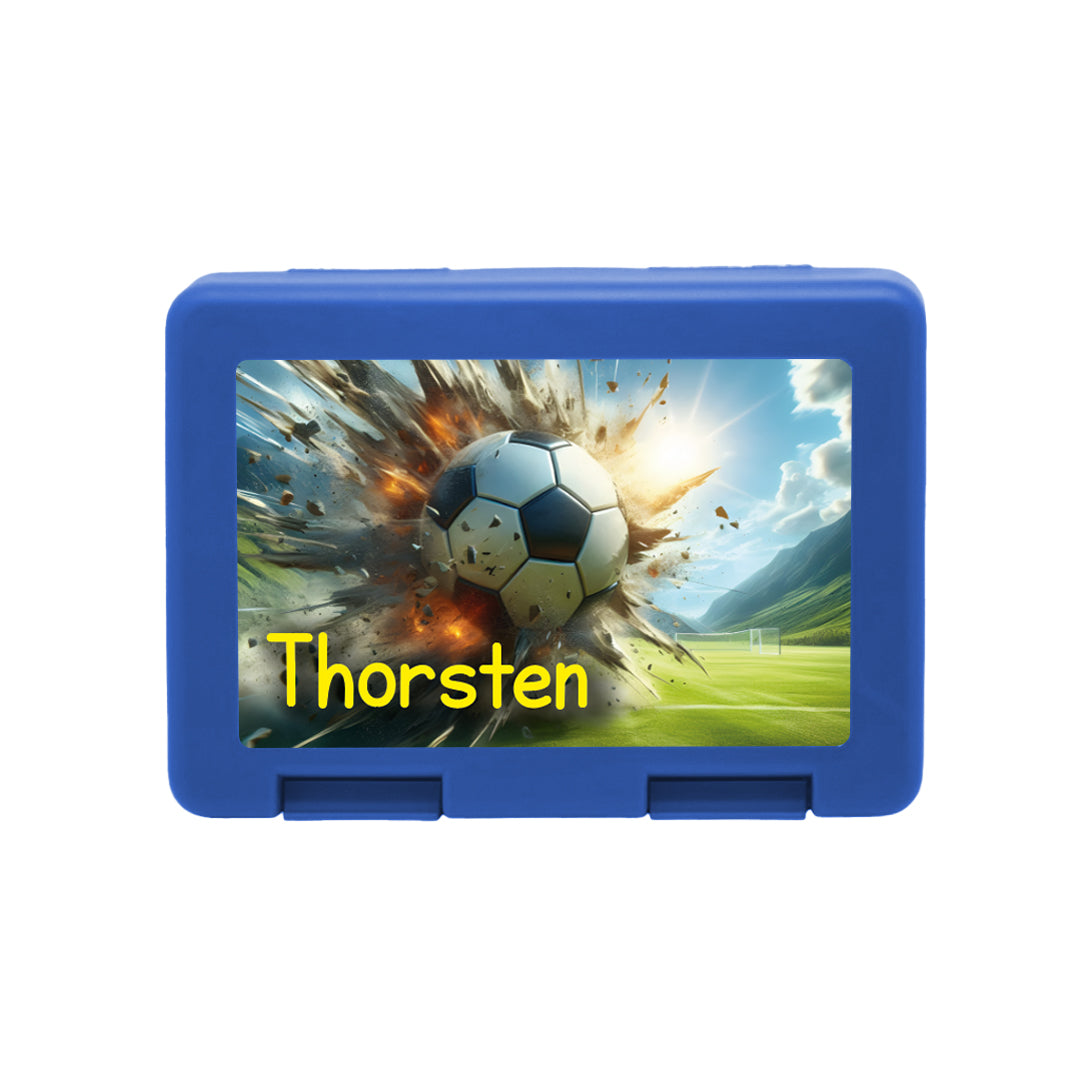 Personalisierte Brotdose mit Fussball-Explosion-Motiv