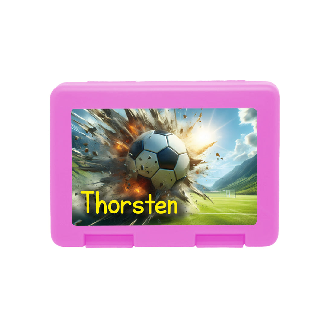 Personalisierte Brotdose mit Fussball-Explosion-Motiv