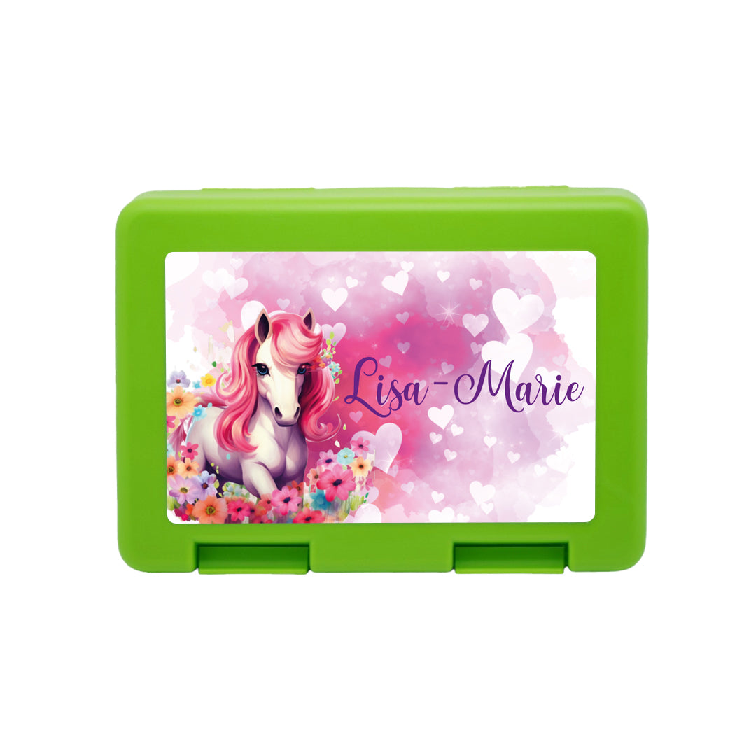 Personalisierte Brotdose mit Pferd-Motiv