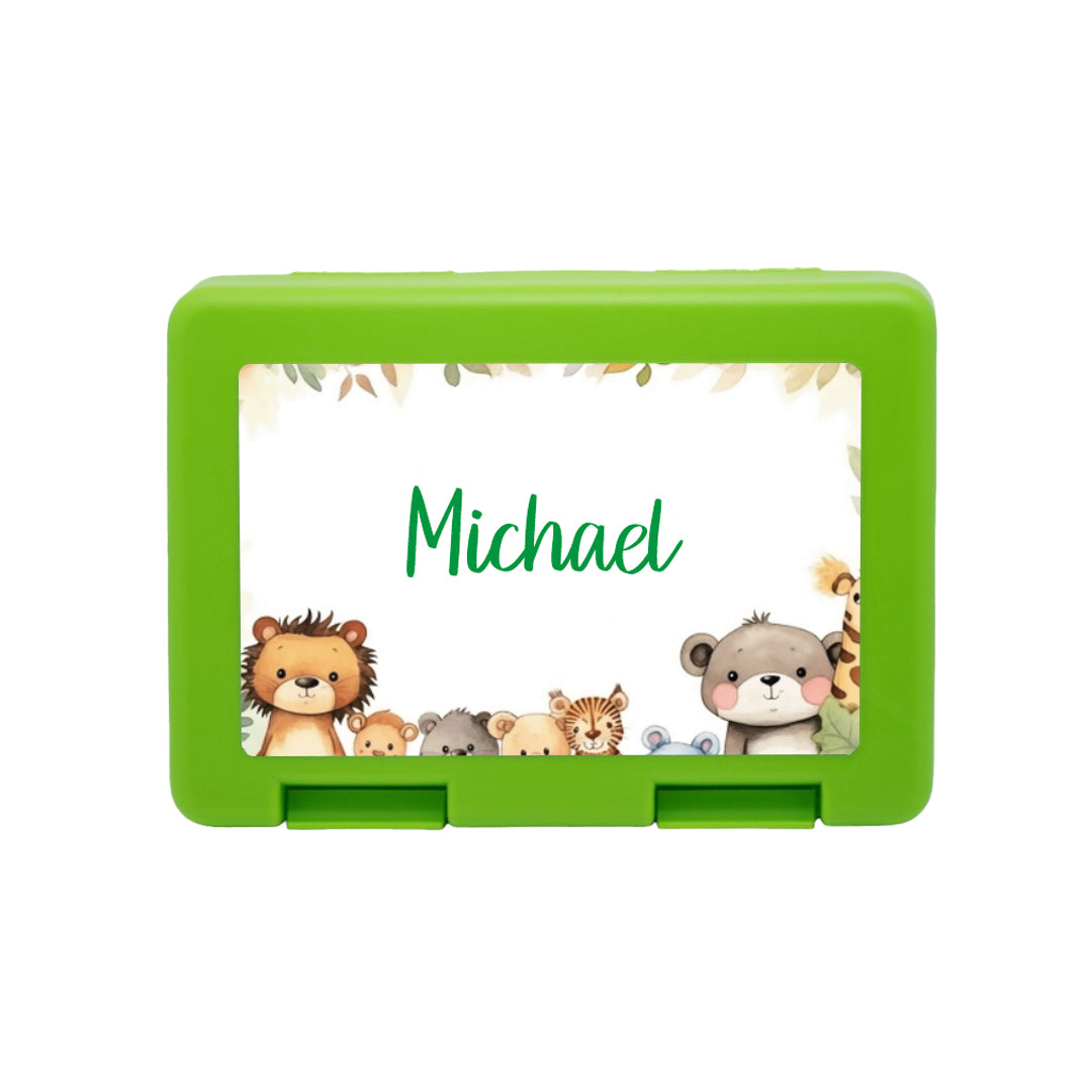 Personalisierte Brotdose mit Safari-Motiv