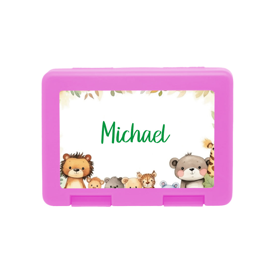 Personalisierte Brotdose mit Safari-Motiv