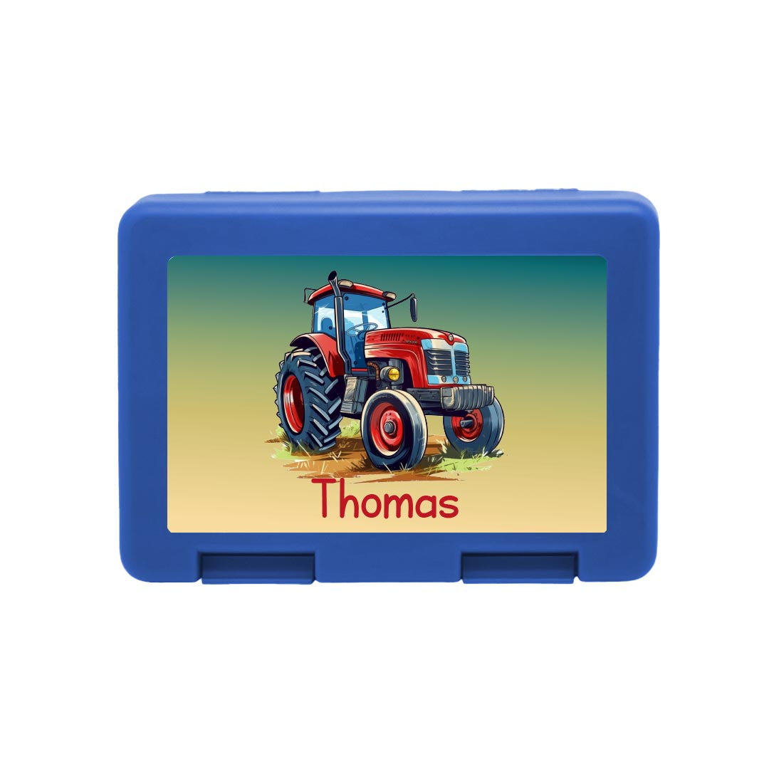 Personalisierte Brotdose mit Traktor-Motiv