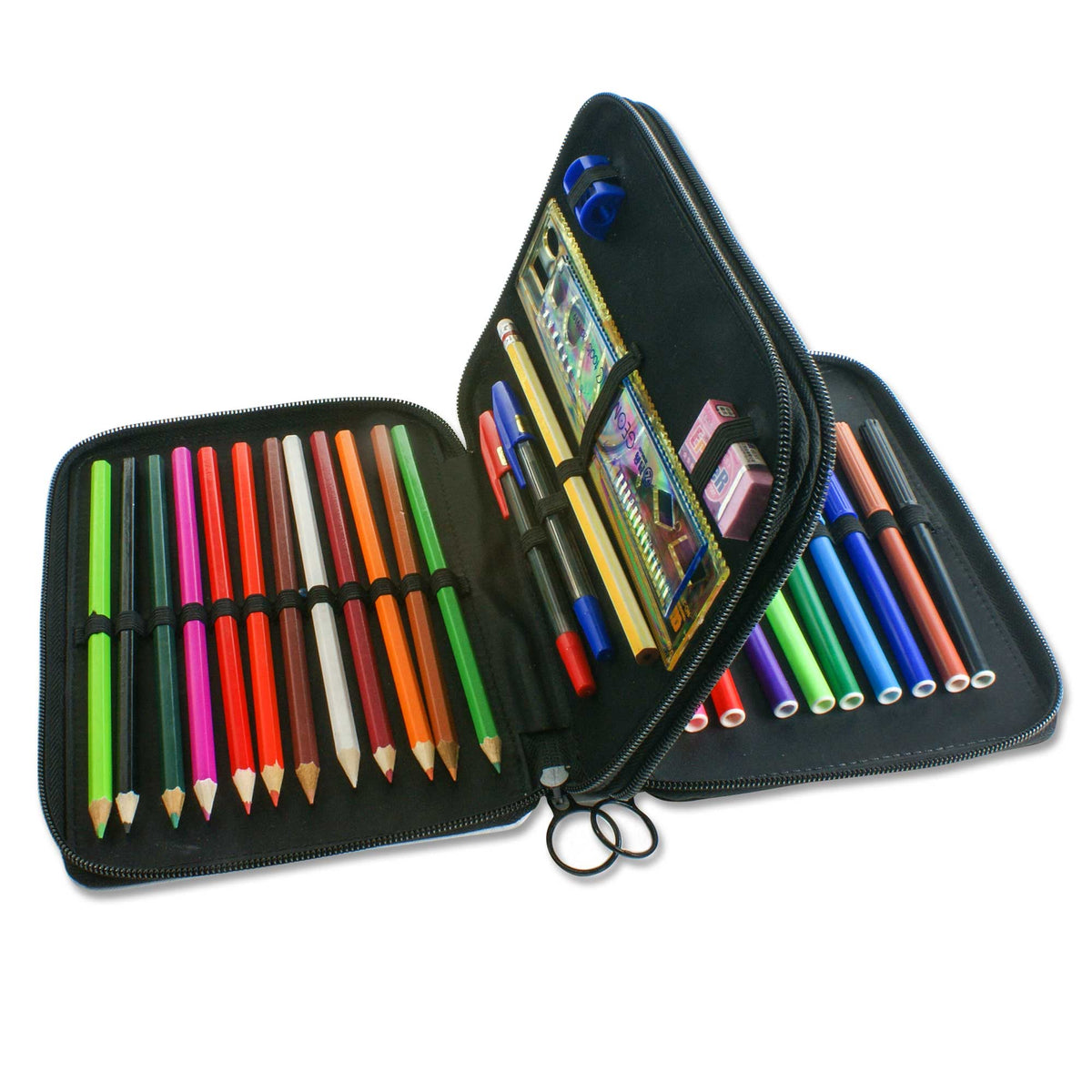 Personalisierbare, gefüllte Federmappe mit buntem "Endlich Schulkind"-Design