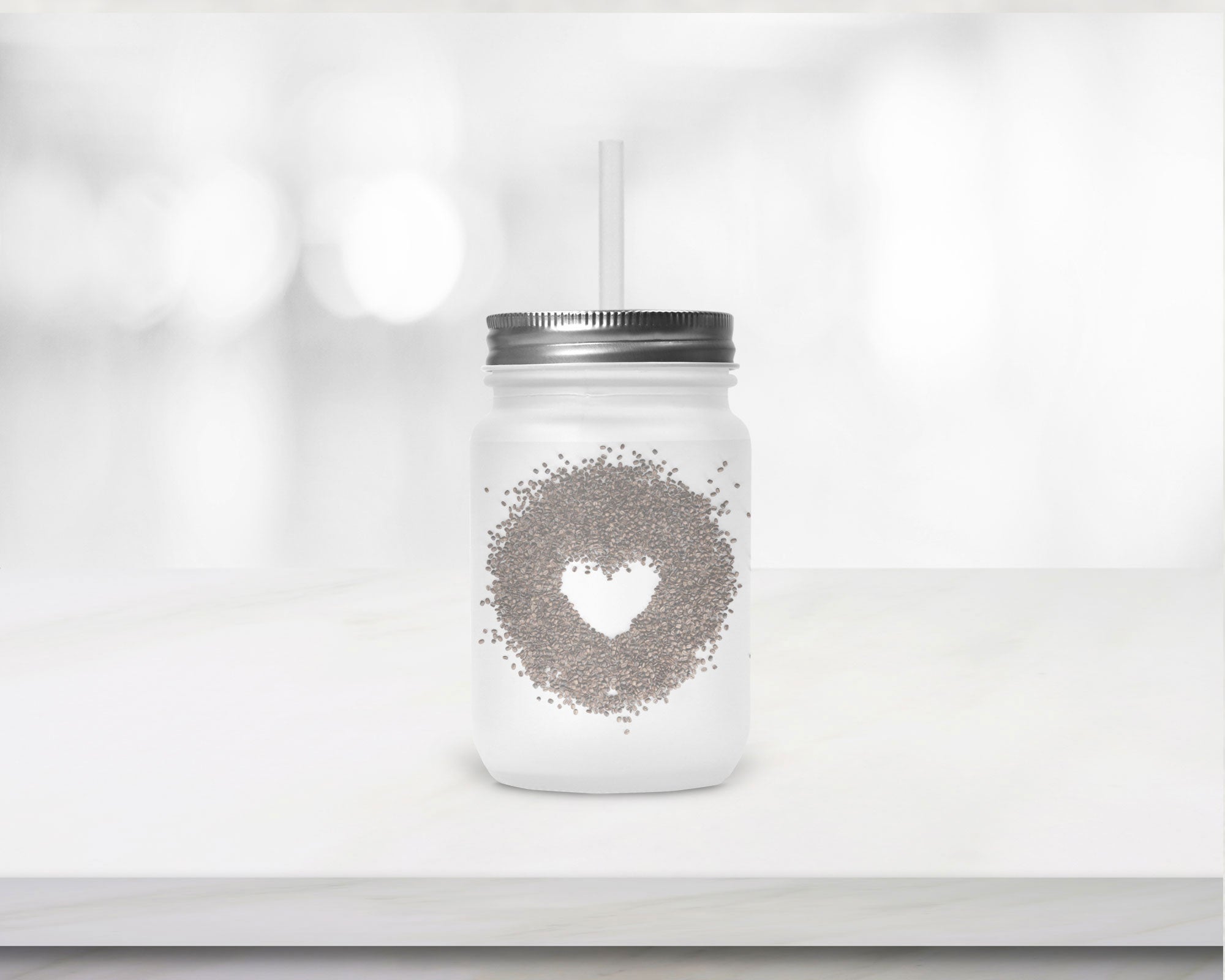 Henkelglas mit Deckel und Trinkhalm All you need is Coffee