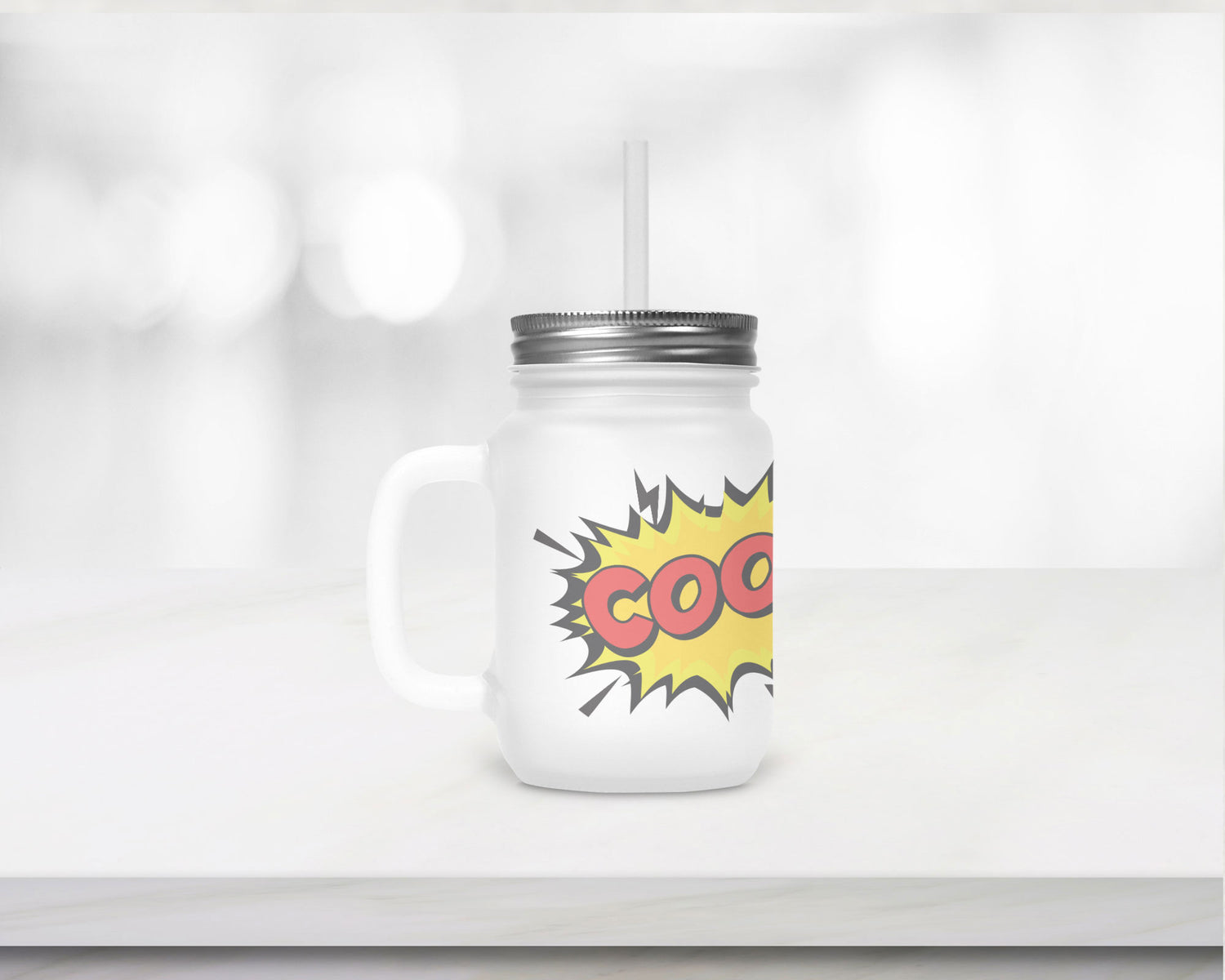 Henkelglas "COOL" mit Deckel und Trinkhalm