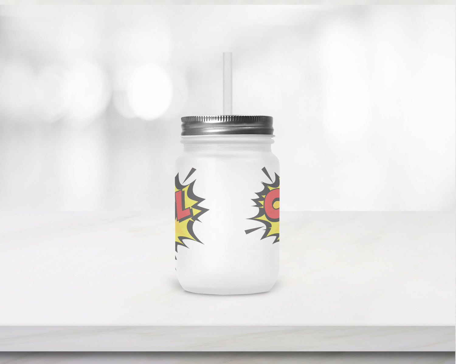 Henkelglas "COOL" mit Deckel und Trinkhalm