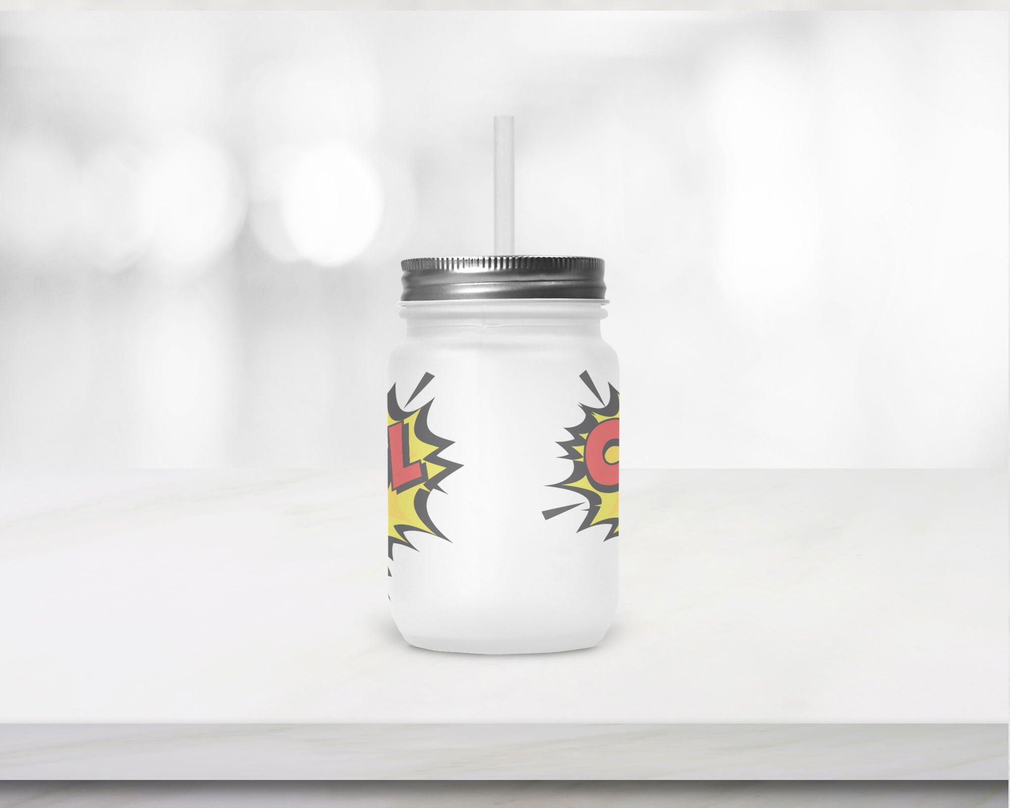 Henkelglas "COOL" mit Deckel und Trinkhalm