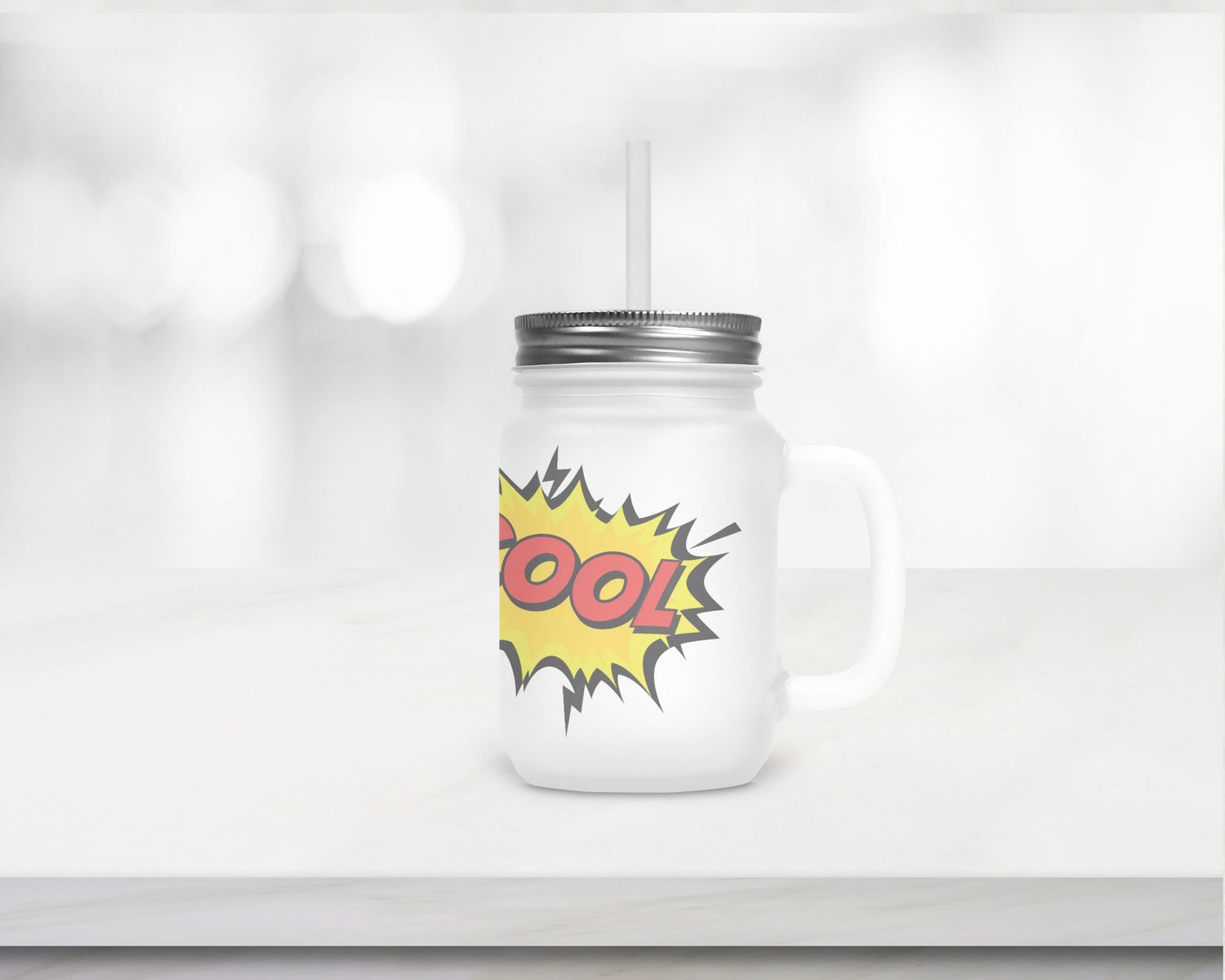 Henkelglas "COOL" mit Deckel und Trinkhalm