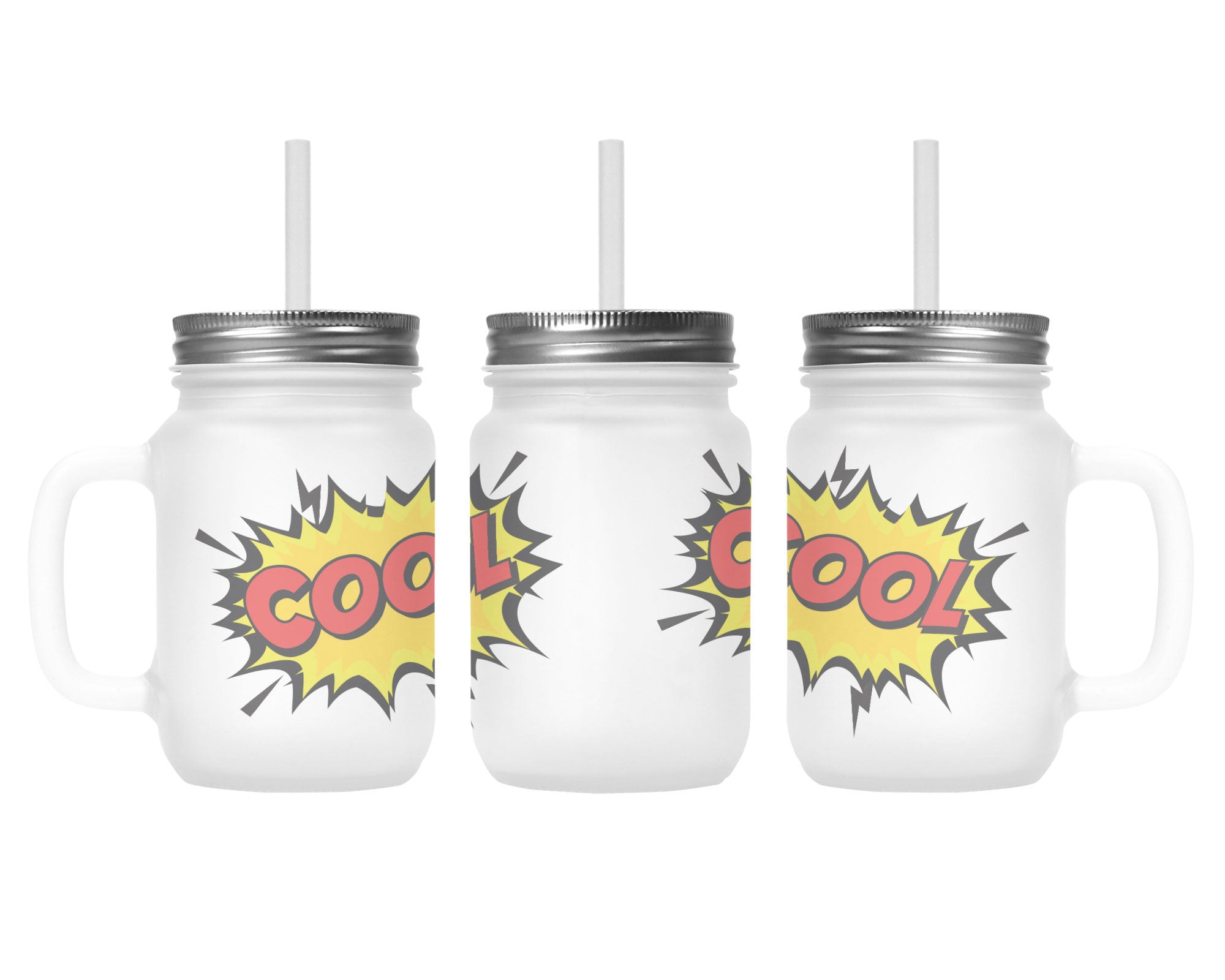 Henkelglas "COOL" mit Deckel und Trinkhalm