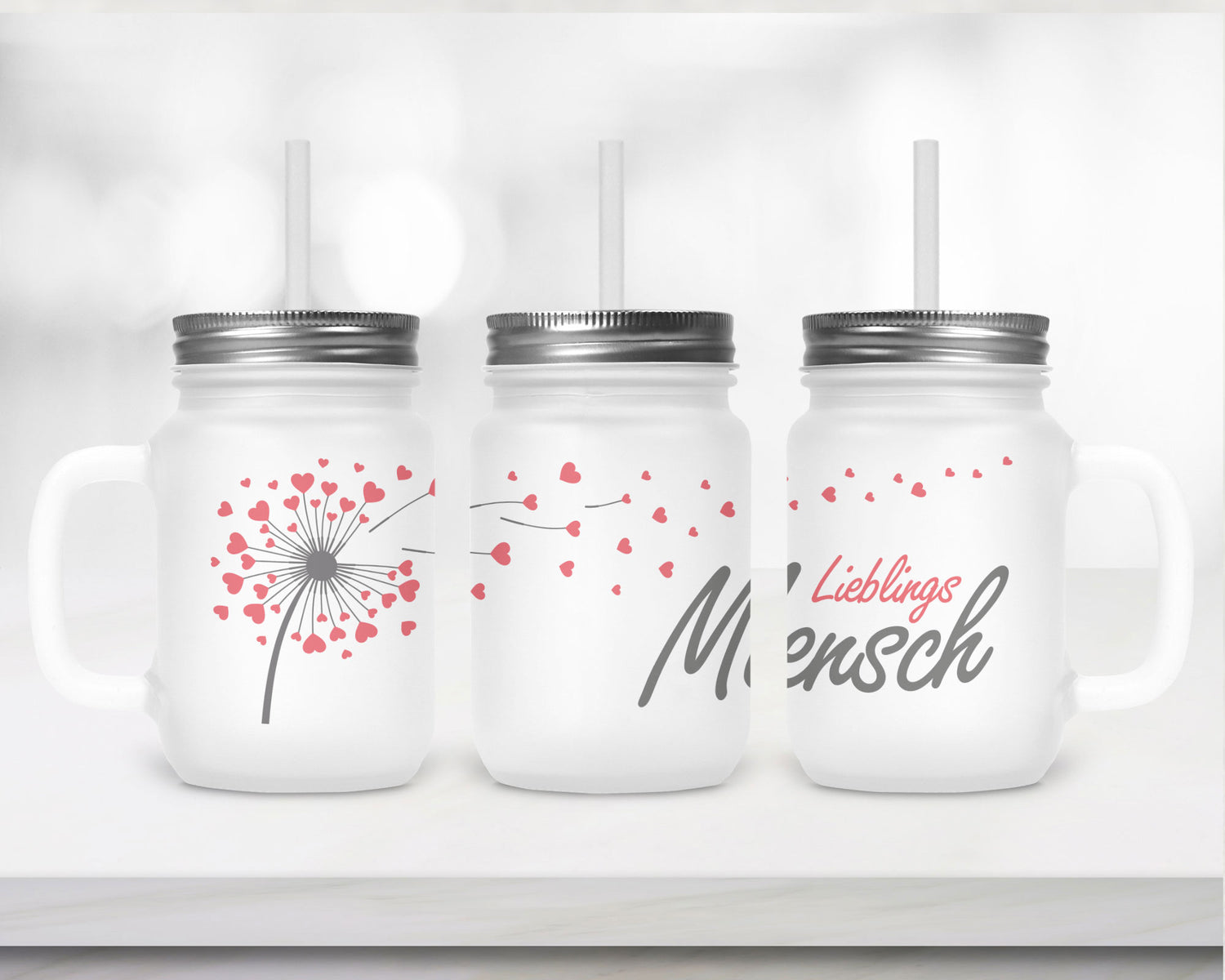 Henkelglas mit Deckel und Trinkhalm Lieblings Mensch