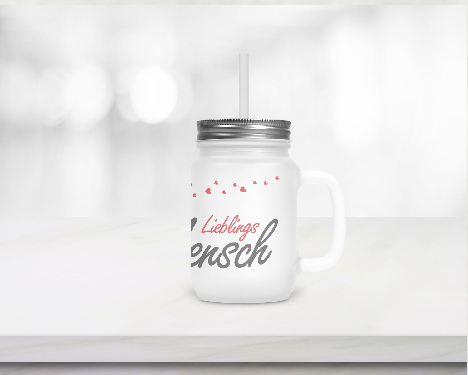 Henkelglas mit Deckel und Trinkhalm Lieblings Mensch