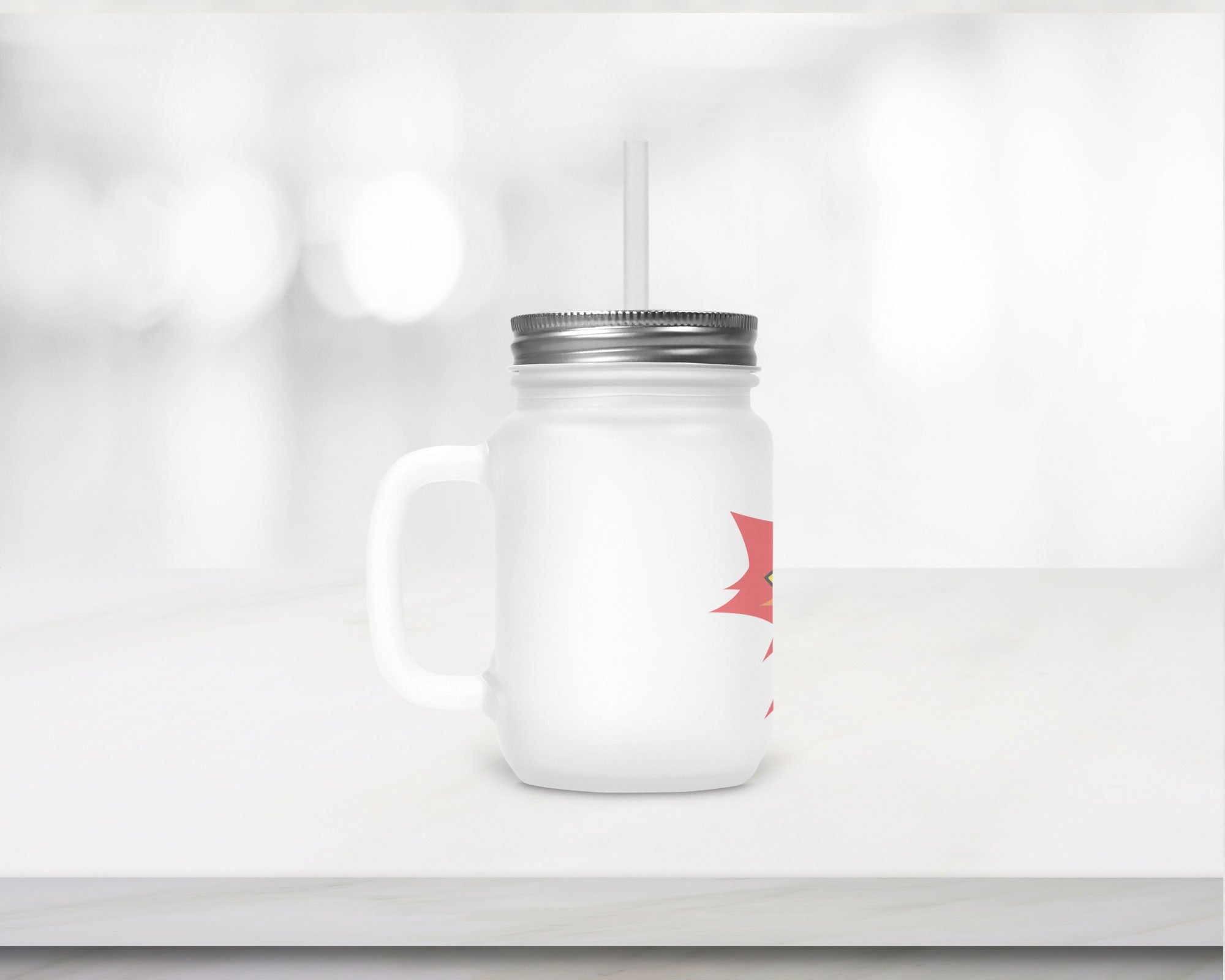 Henkelglas "WOW" mit Deckel und Trinkhalm