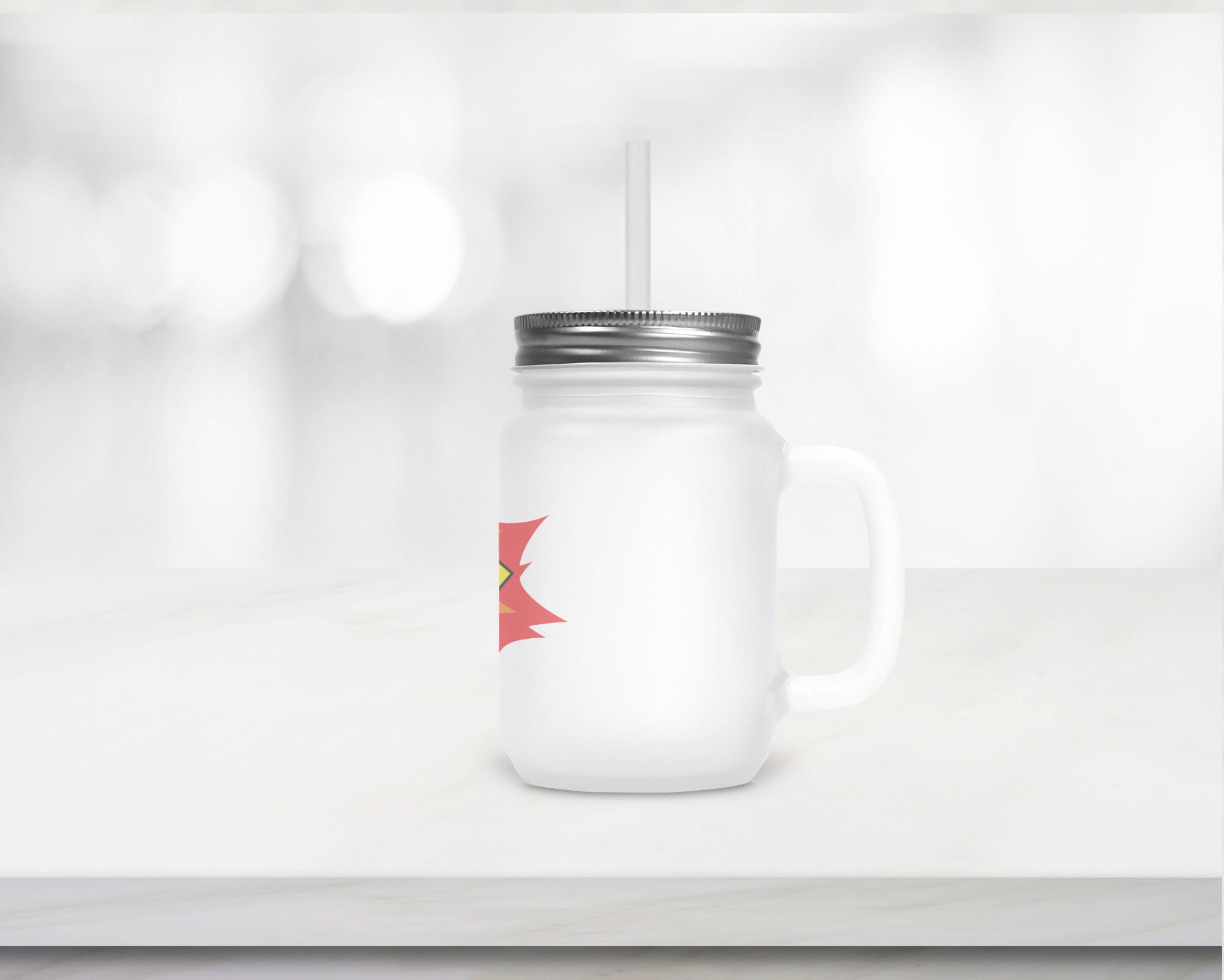 Henkelglas "WOW" mit Deckel und Trinkhalm