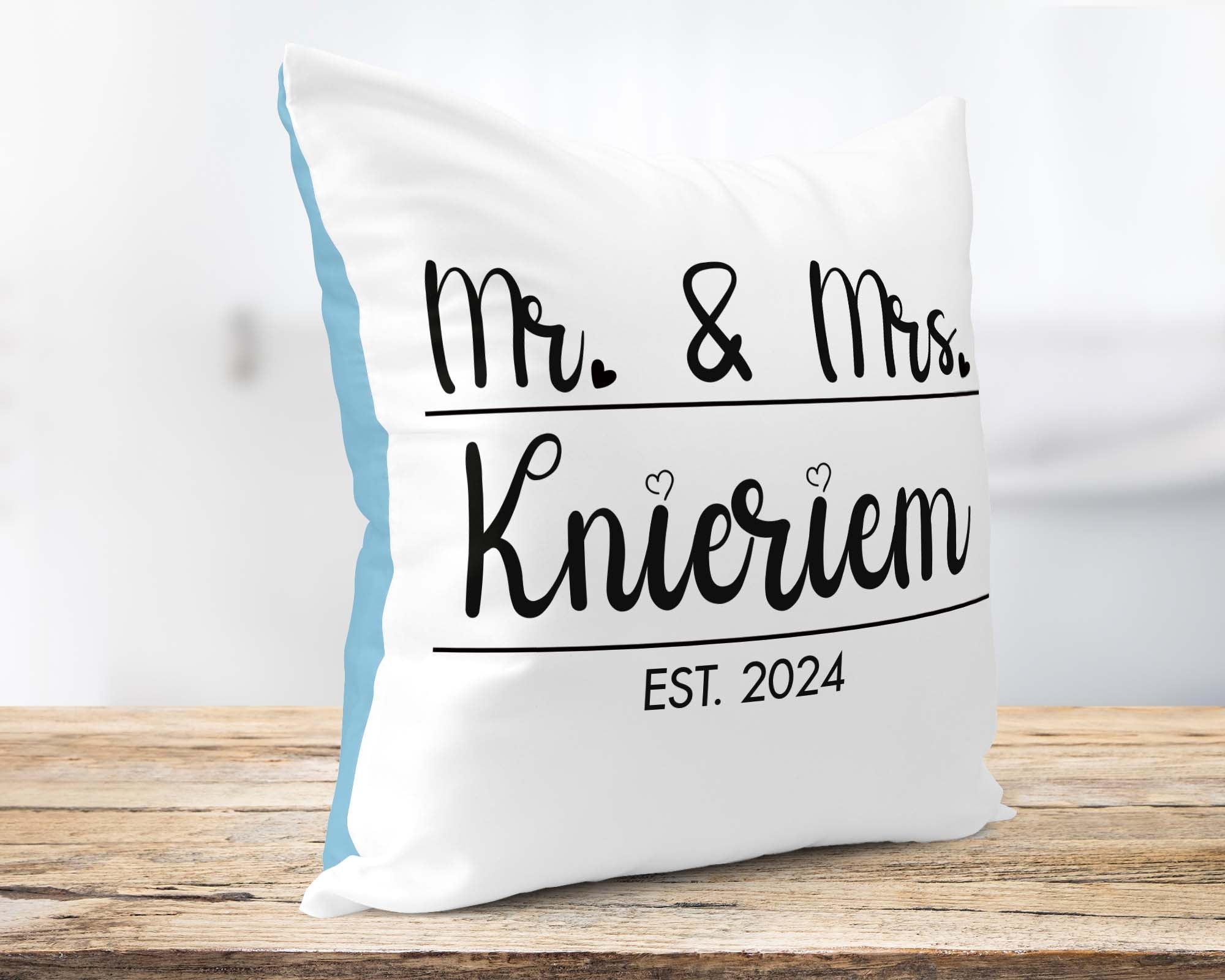 Hochzeitkissen Mr. & Mrs. - Personalisierbar mit Namen und Hochzeitsdatum - Zwergenstick