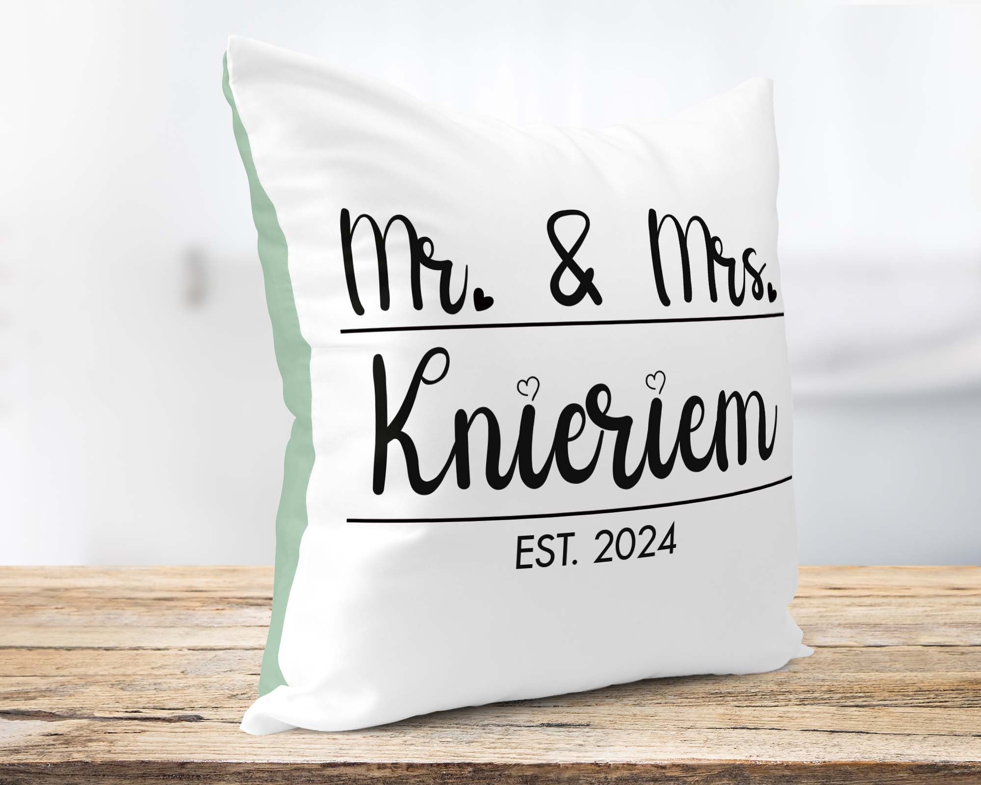 Hochzeitkissen Mr. & Mrs. - Personalisierbar mit Namen und Hochzeitsdatum - Zwergenstick