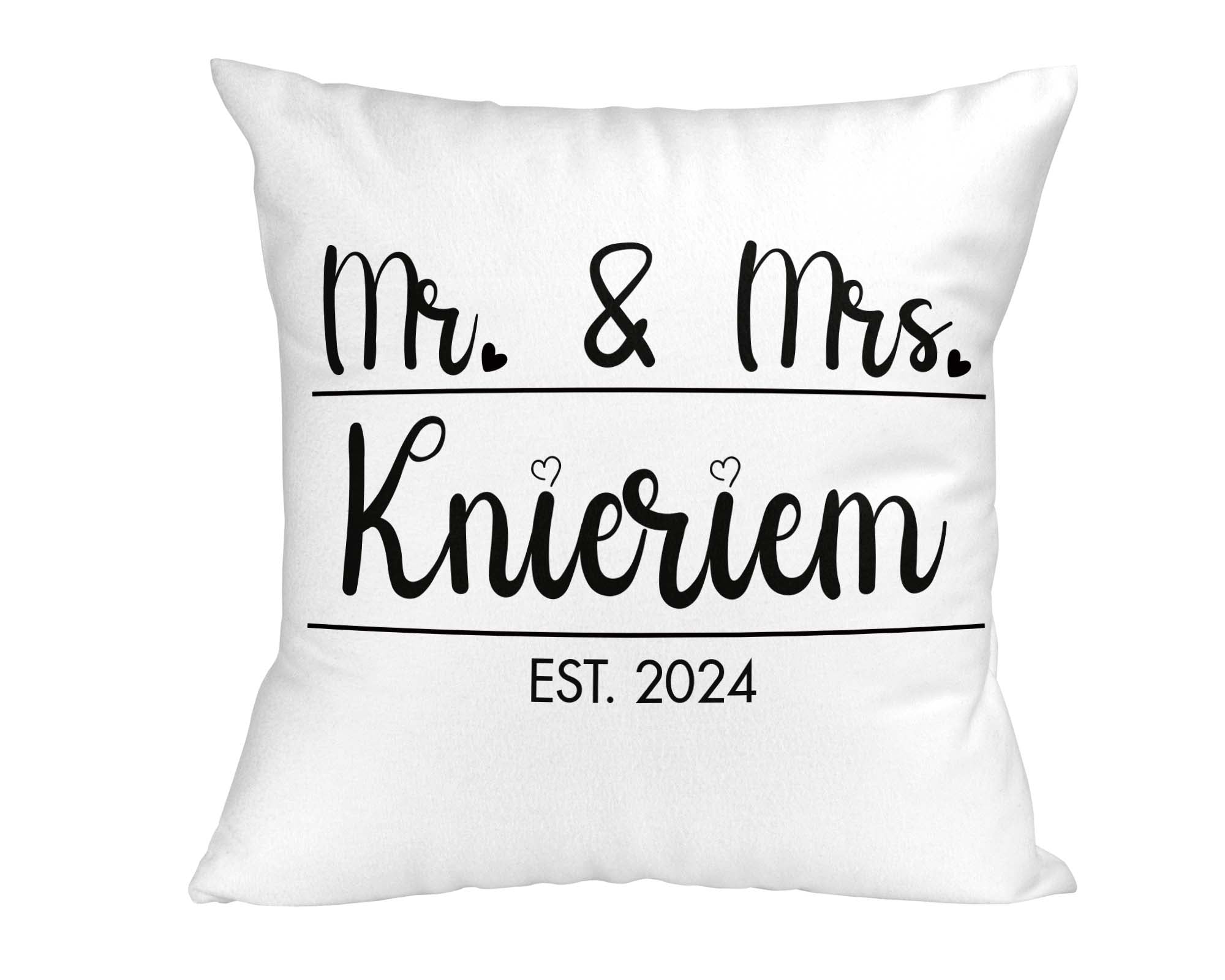 Hochzeitkissen Mr. & Mrs. - Personalisierbar mit Namen und Hochzeitsdatum - Zwergenstick
