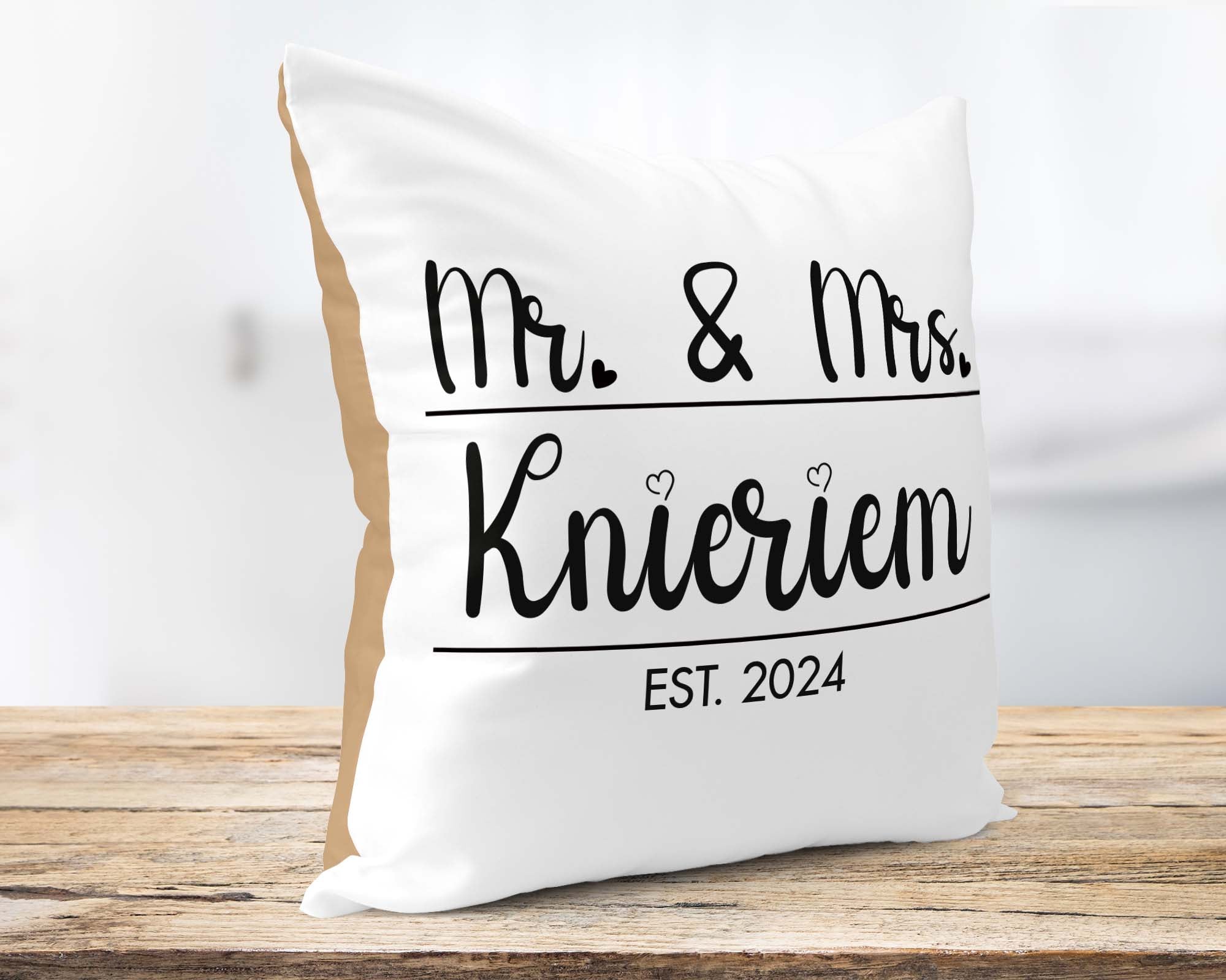 Hochzeitkissen Mr. & Mrs. - Personalisierbar mit Namen und Hochzeitsdatum - Zwergenstick