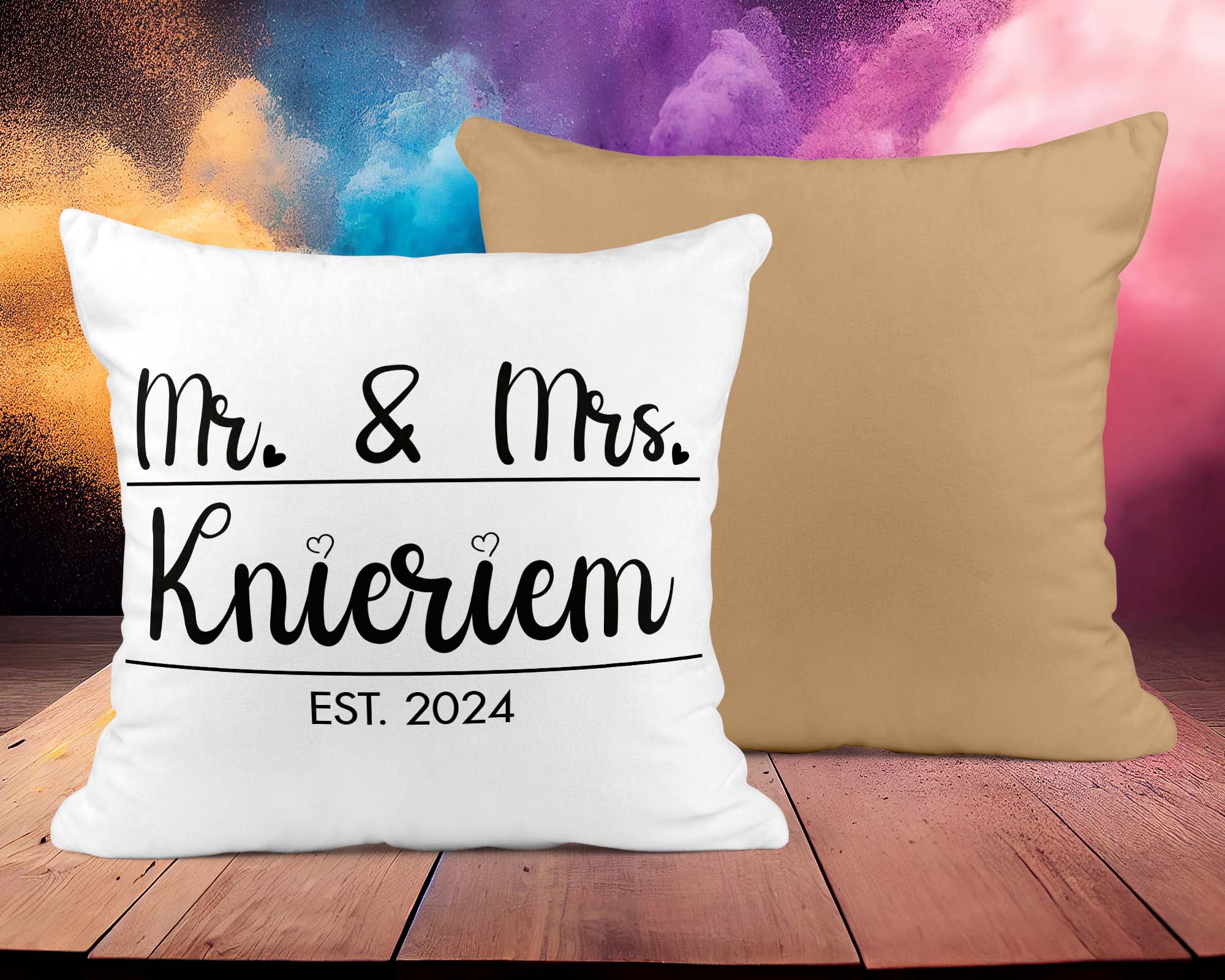 Hochzeitkissen Mr. & Mrs. - Personalisierbar mit Namen und Hochzeitsdatum - Zwergenstick