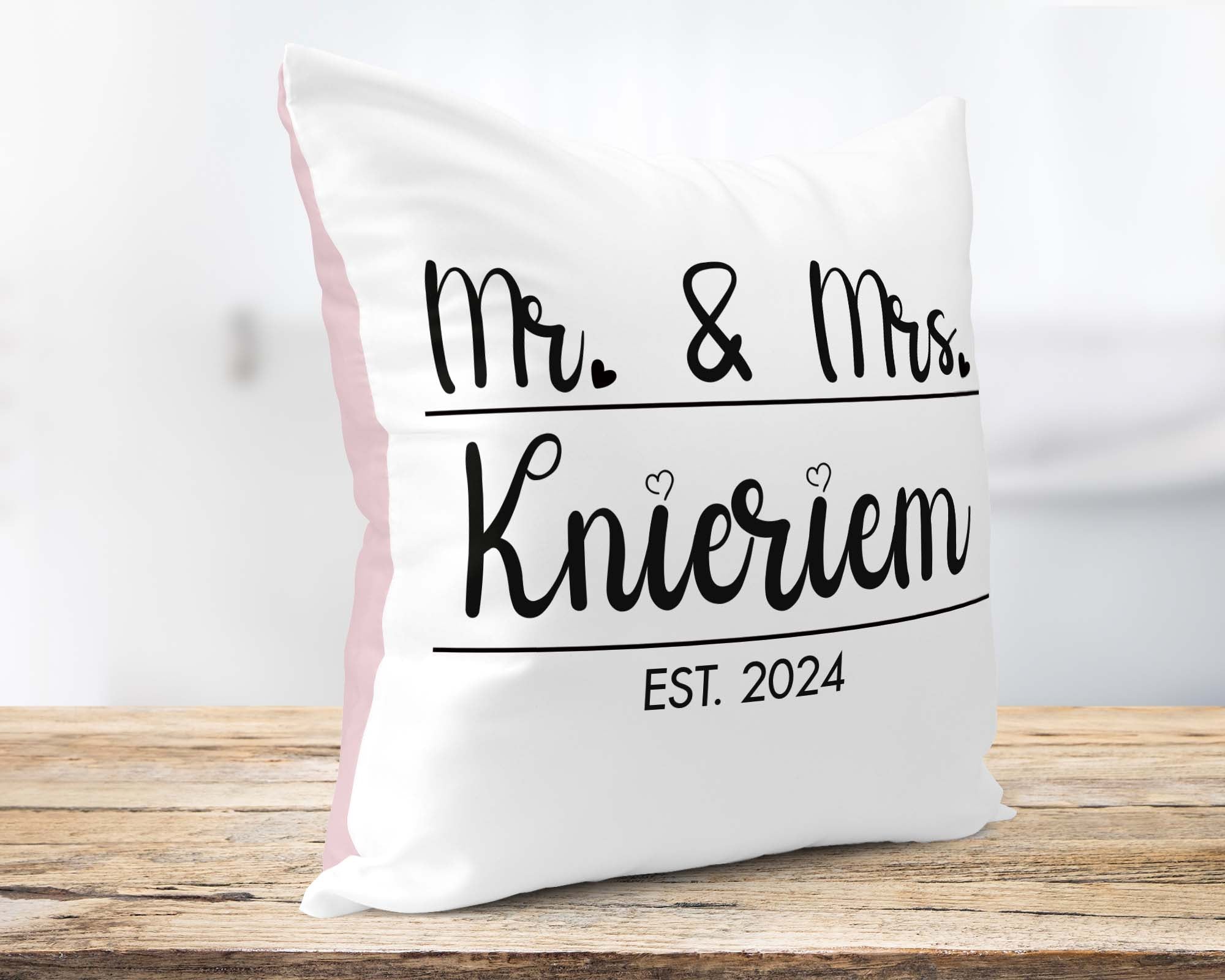 Hochzeitkissen Mr. & Mrs. - Personalisierbar mit Namen und Hochzeitsdatum - Zwergenstick