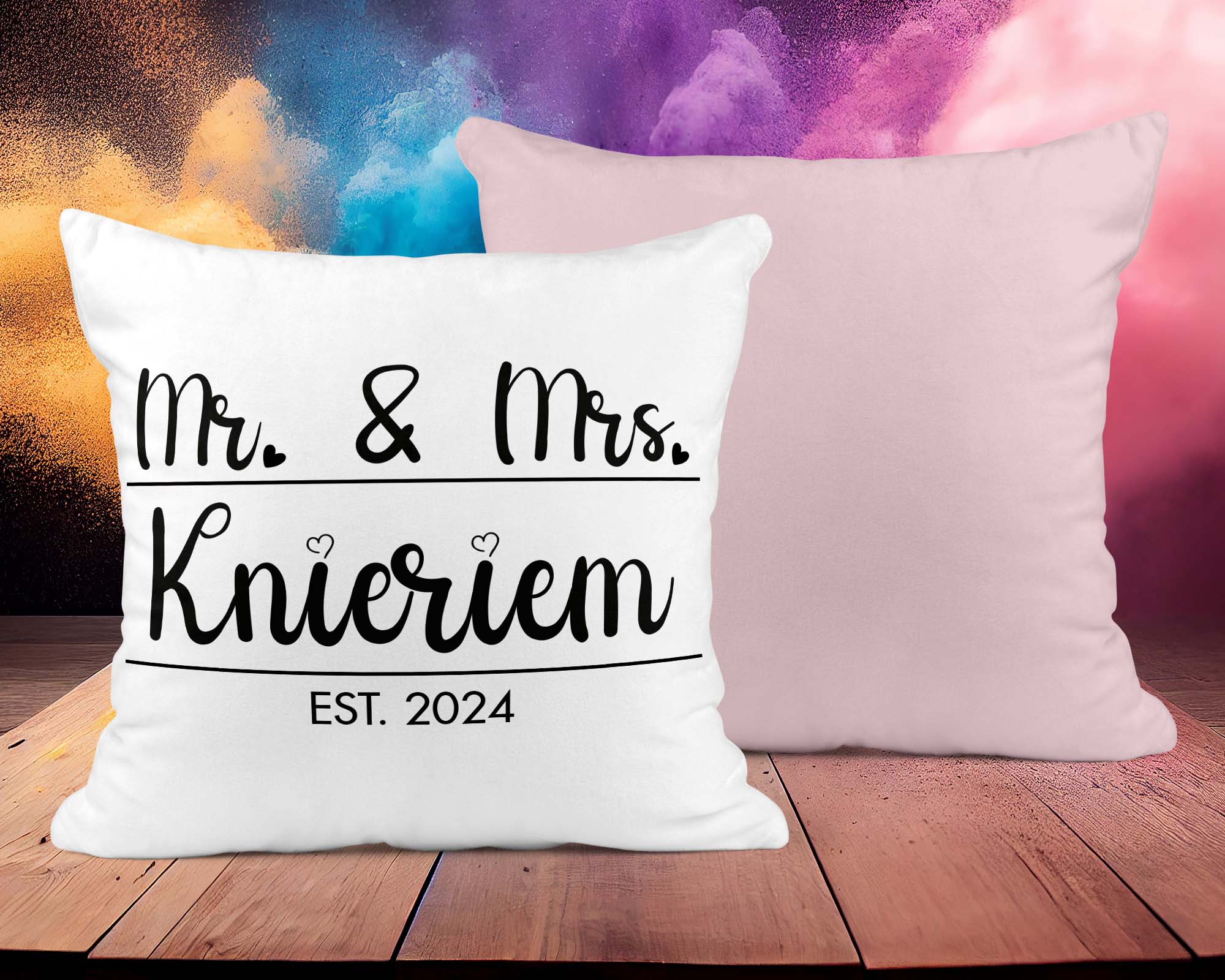 Hochzeitkissen Mr. & Mrs. - Personalisierbar mit Namen und Hochzeitsdatum - Zwergenstick
