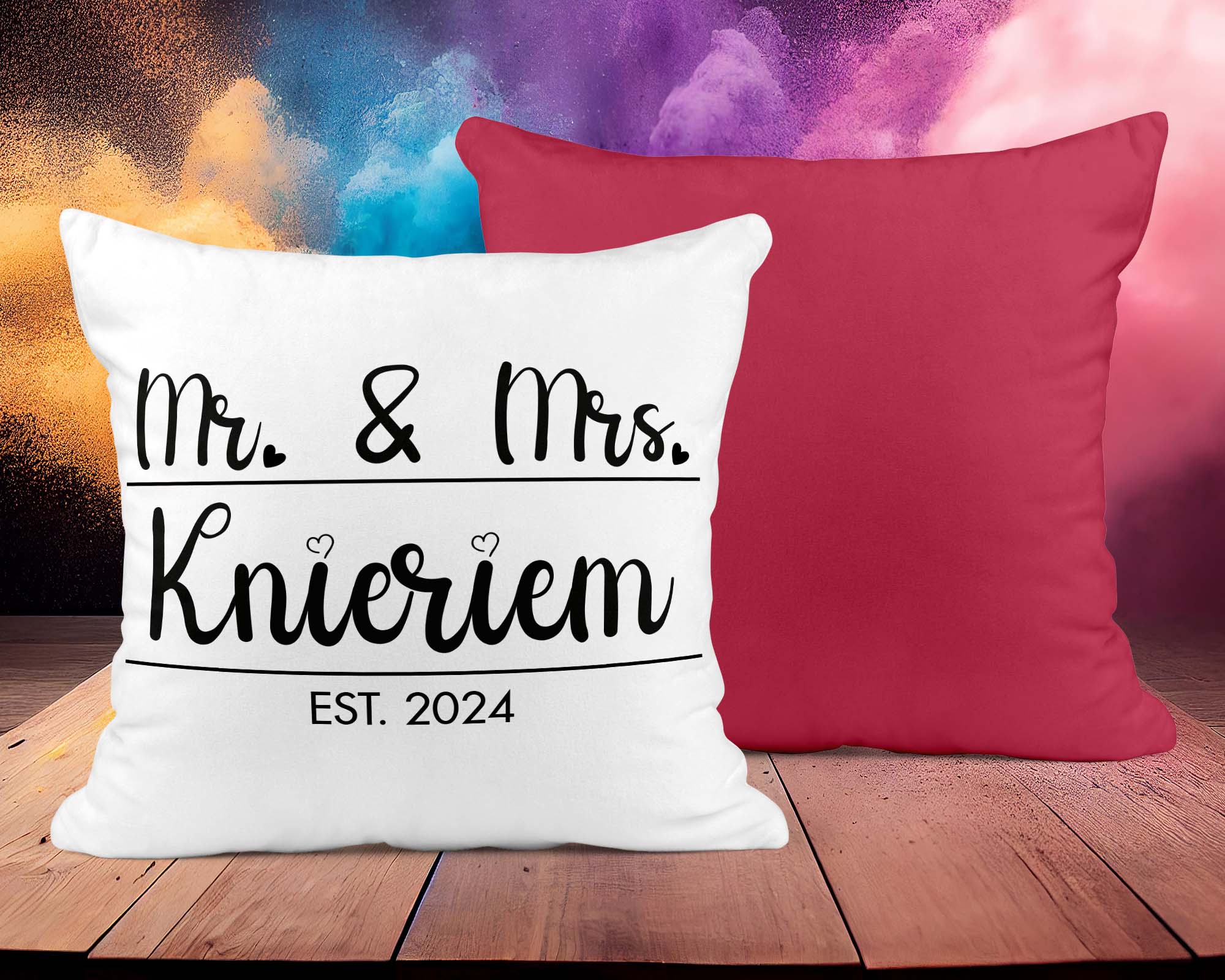 Hochzeitkissen Mr. & Mrs. - Personalisierbar mit Namen und Hochzeitsdatum - Zwergenstick