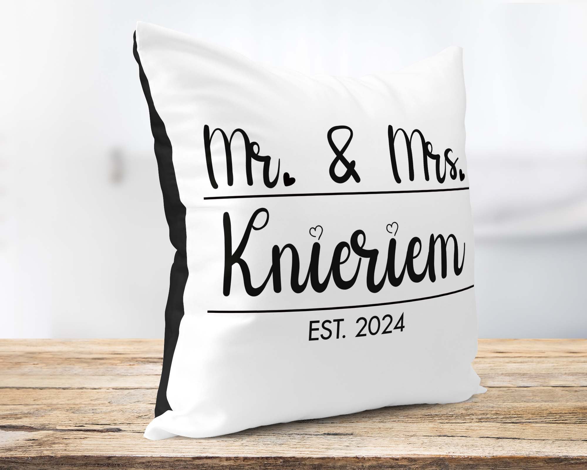 Hochzeitkissen Mr. & Mrs. - Personalisierbar mit Namen und Hochzeitsdatum - Zwergenstick