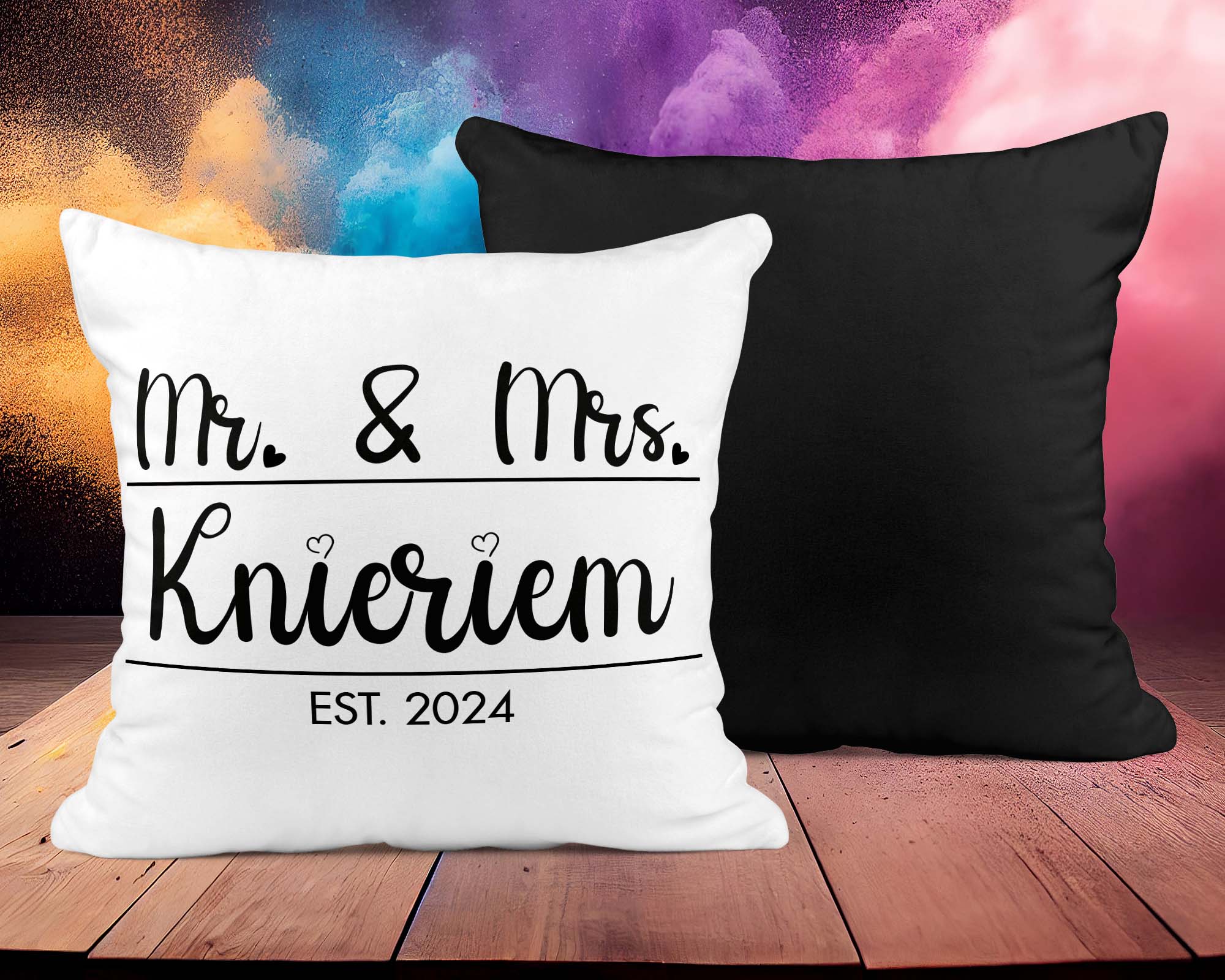 Hochzeitkissen Mr. & Mrs. - Personalisierbar mit Namen und Hochzeitsdatum - Zwergenstick