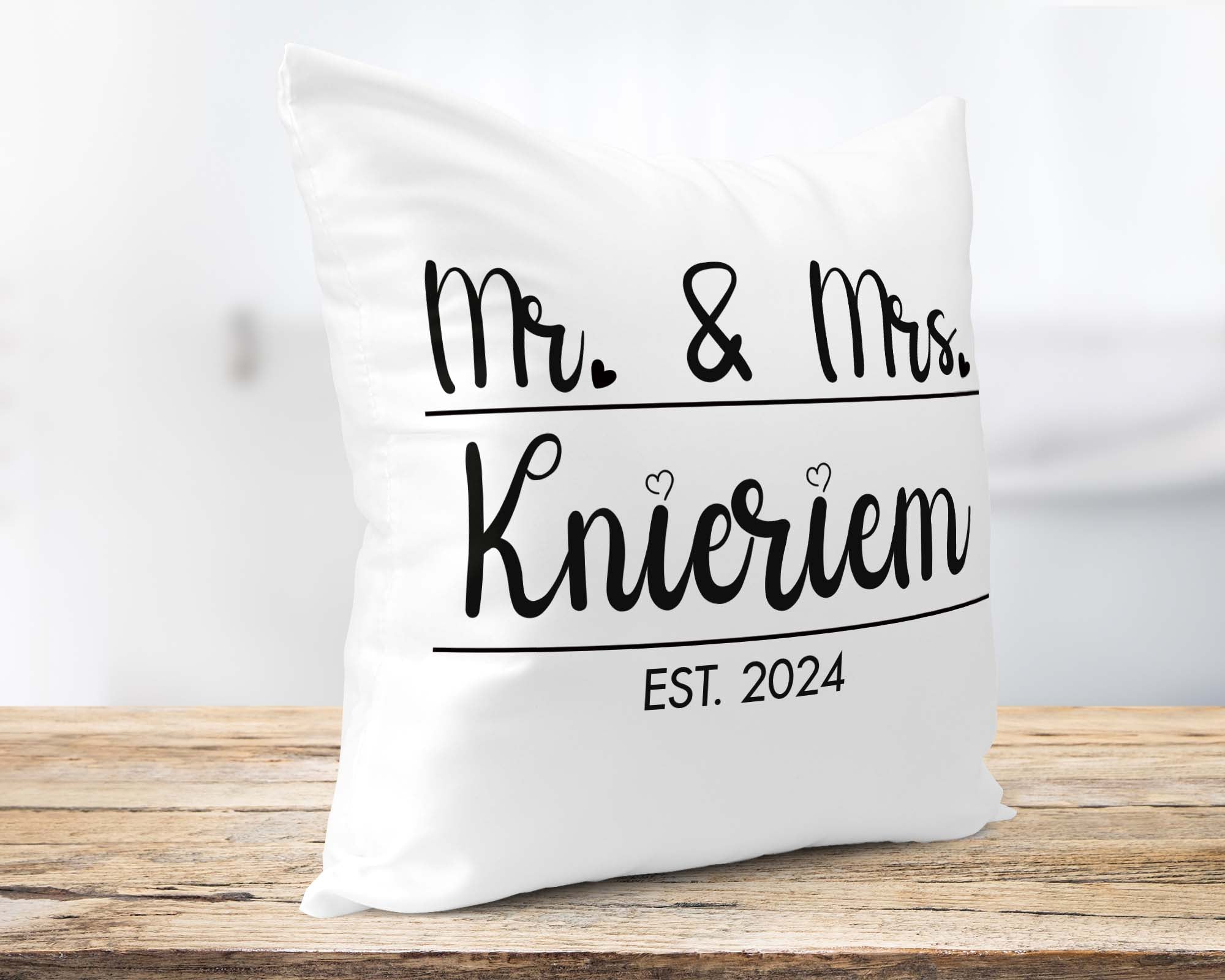 Hochzeitkissen Mr. & Mrs. - Personalisierbar mit Namen und Hochzeitsdatum - Zwergenstick