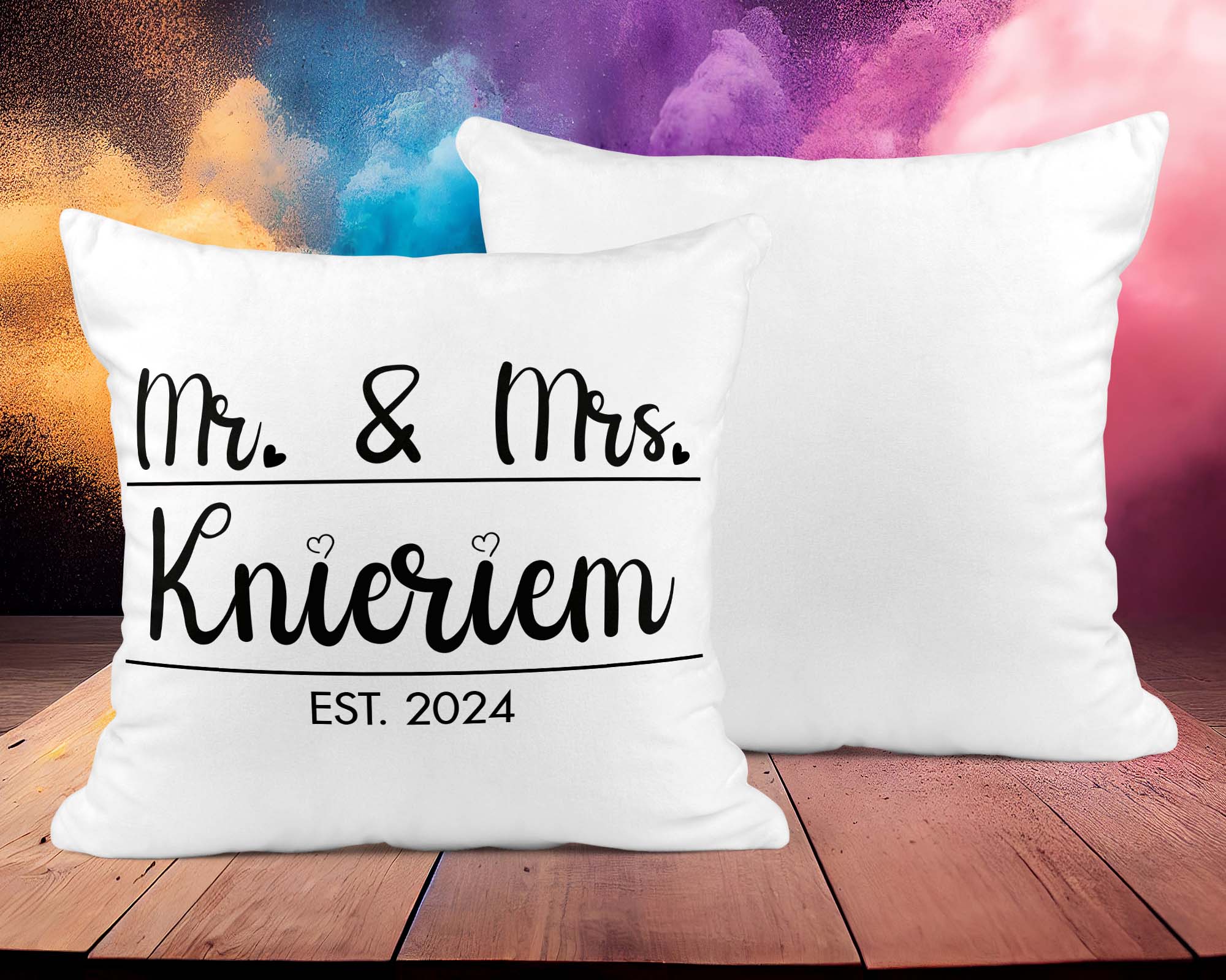 Hochzeitkissen Mr. & Mrs. - Personalisierbar mit Namen und Hochzeitsdatum - Zwergenstick