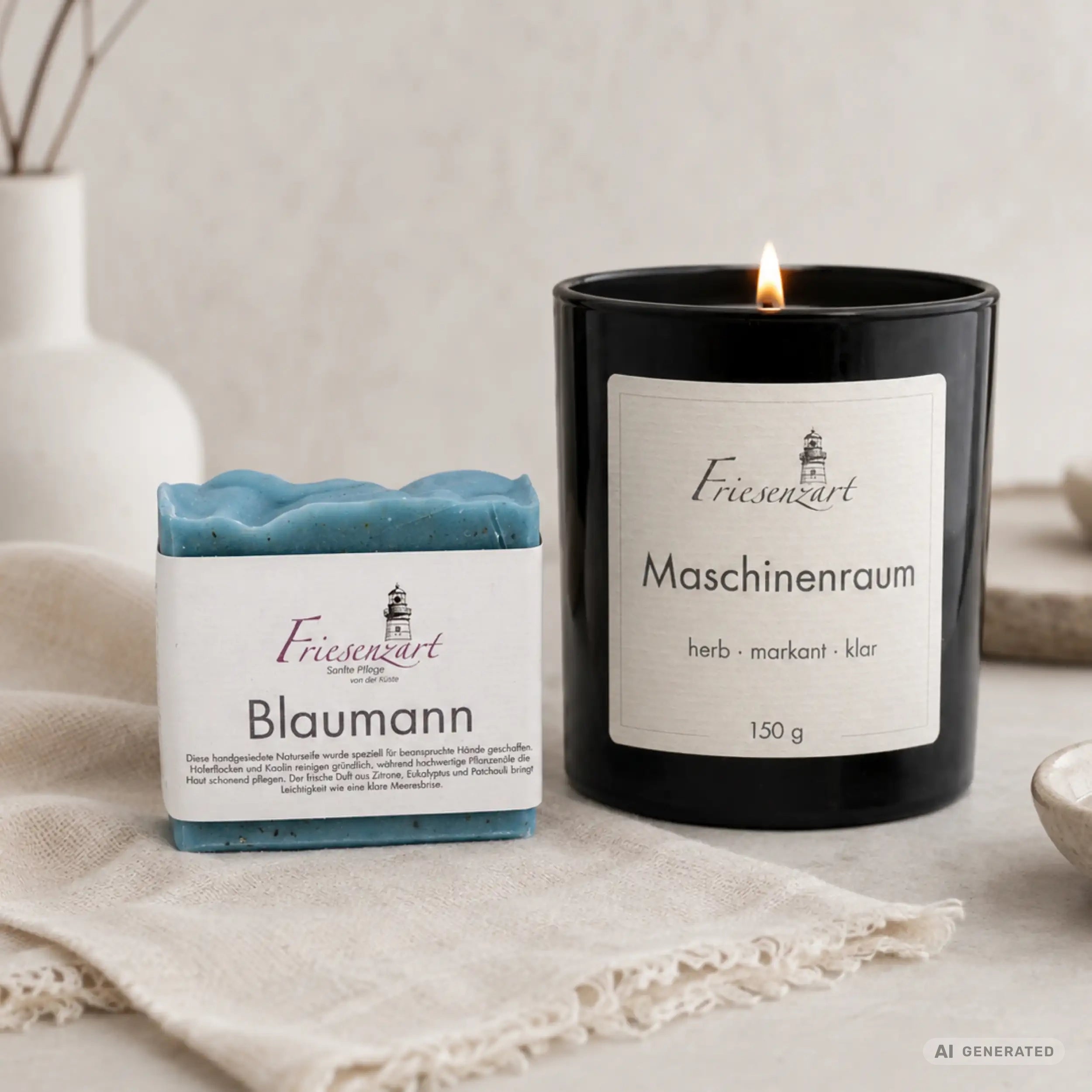 Nordwerk – Friesenzart Duft- & Pflegeset mit Naturseife Blaumann und Duftkerze Maschinenraum