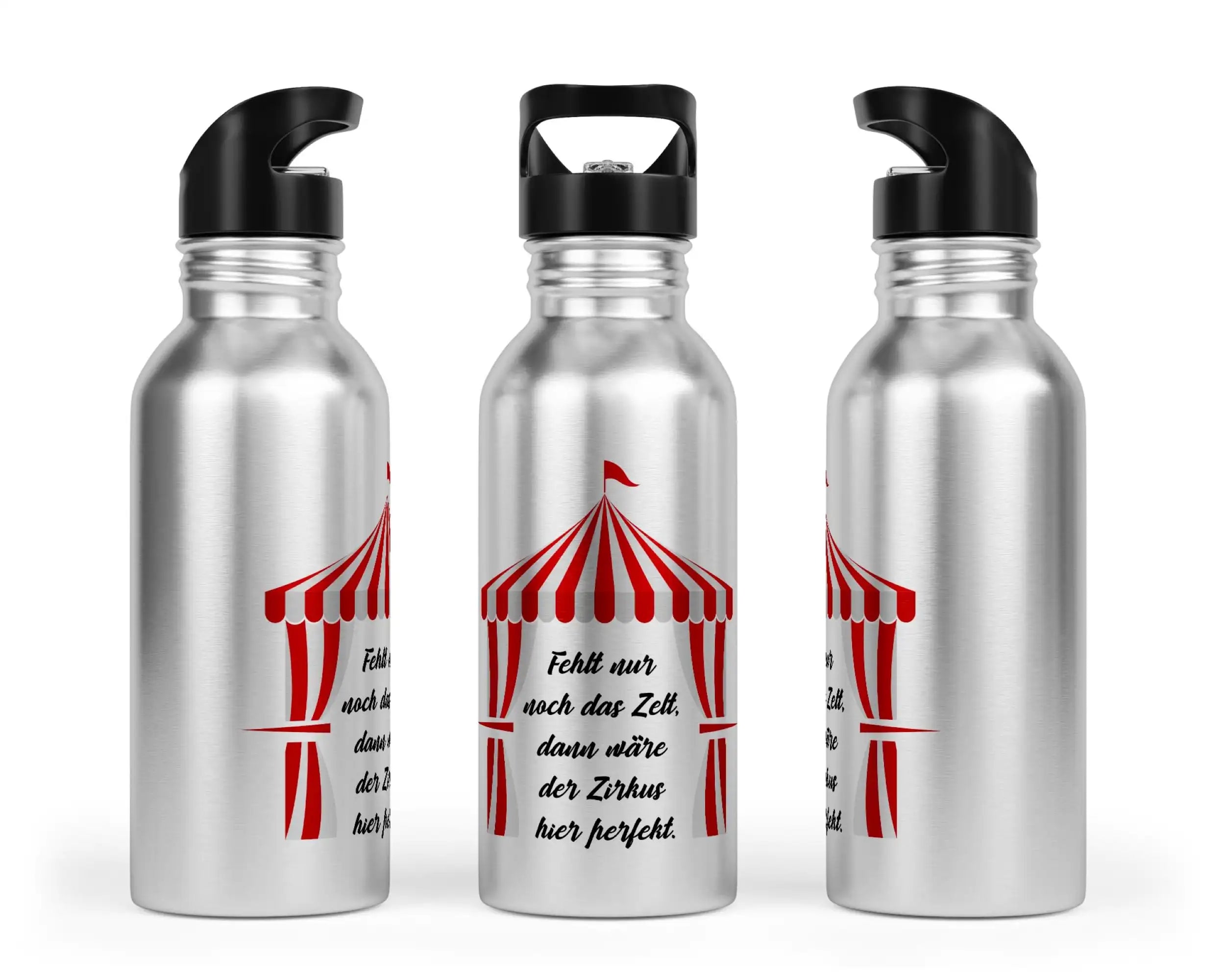 Trinkflasche mit Trinkhalm - Fehlt nur noch das Zelt, dann wäre der Zirkus hier perfekt.