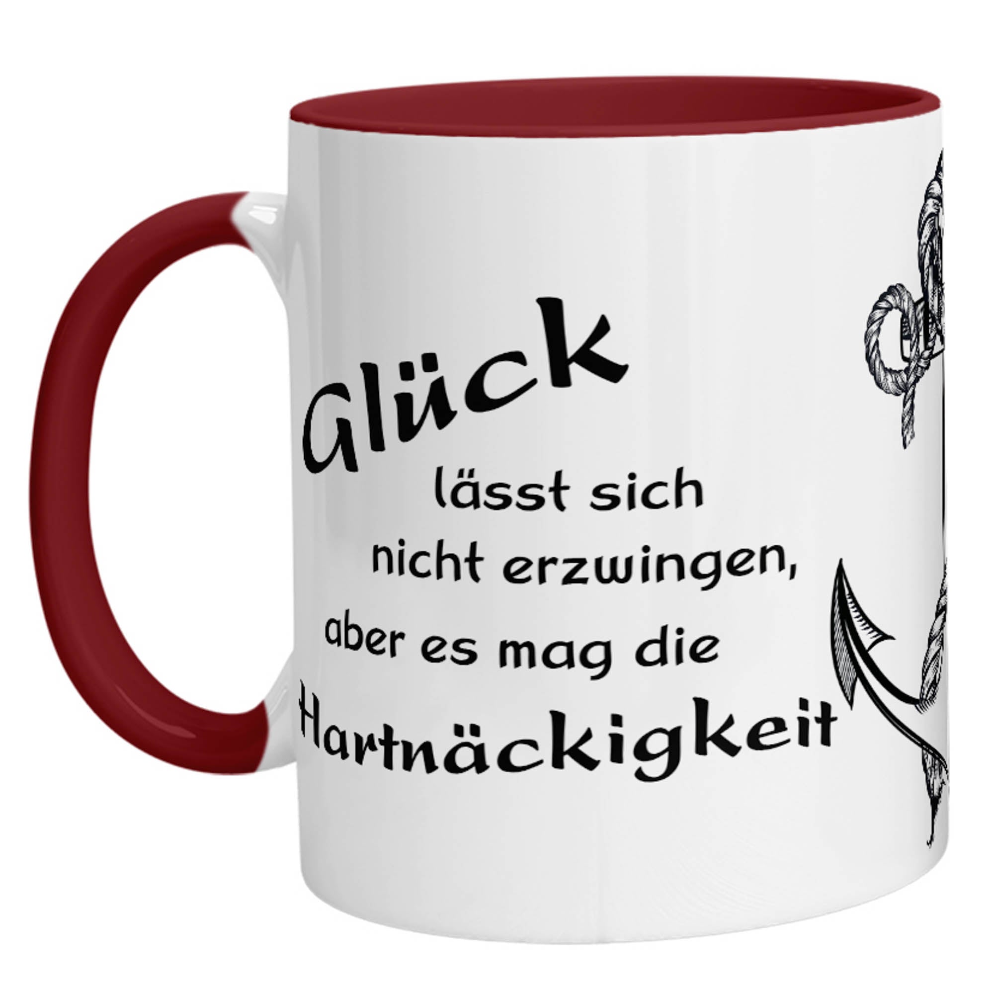 Tasse - Glück lässt sich nicht erzwingen, aber es mag die Hartnäckigkeit - Zwergenstick