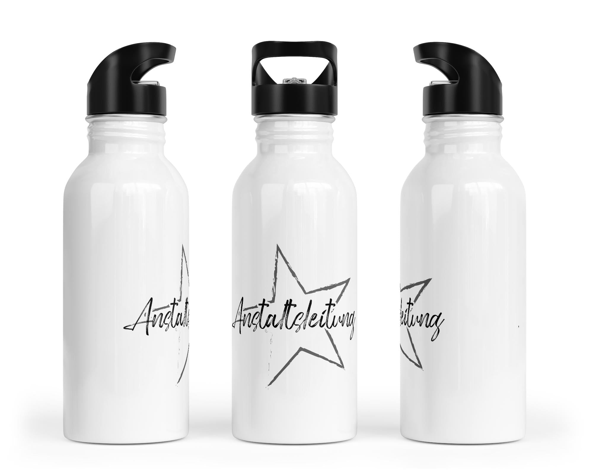 Edelstahl - Trinkflasche „Anstaltsleitung“ – mit Trinkhalm (400/500/600 ml) - Zwergenstick